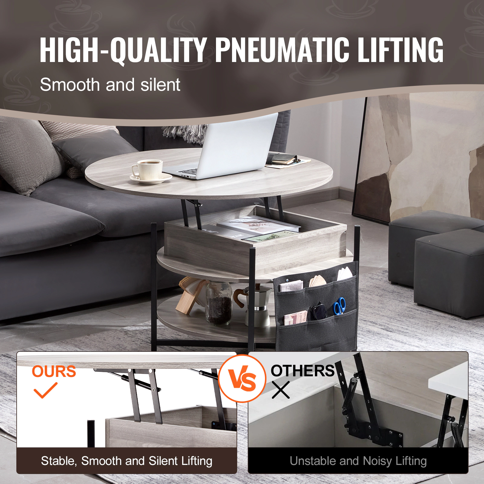 HONGGE Lift Top Coffee Table Coffee Table with Storage Coffee Table for Living Room