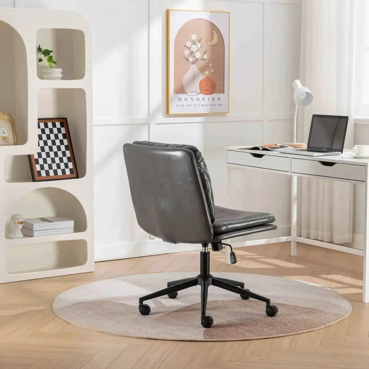 Platinum-Level Office Chairs Bizerte Height-Adjustable Criss-Cross Swivel Chair, Wide Seat, PU Leather & Vanity