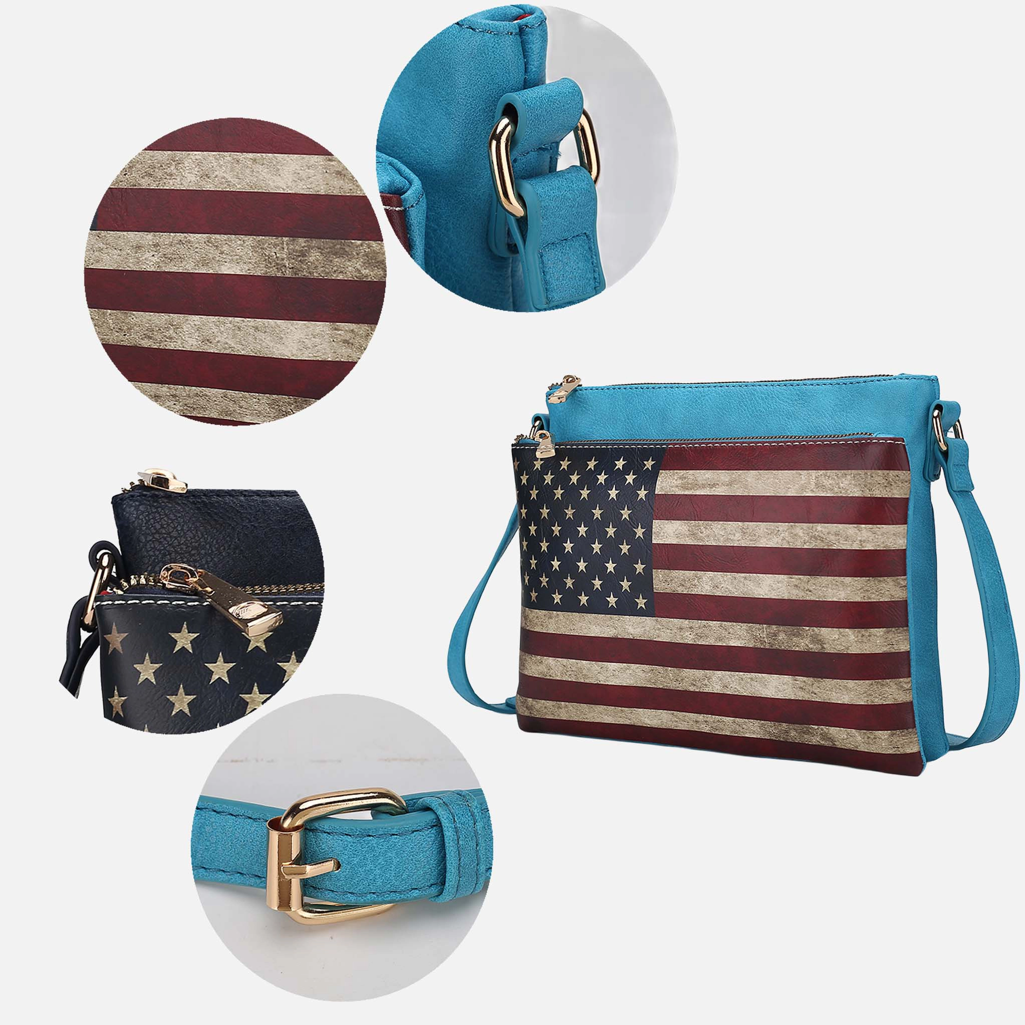 Mia K Collection Madeline Crossbody Bag - Patriotic Flag Print Vegan Leather