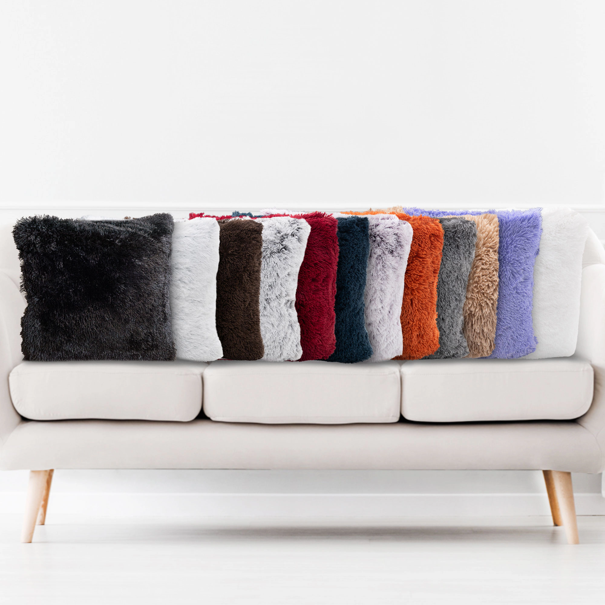 Cheer Collection 24-Inch Dual-Sided Shaggy Faux Fur Throw Pillows with Inserts, 2-Pack