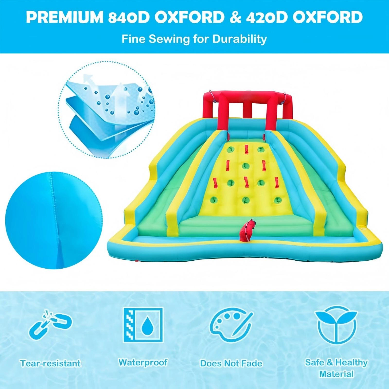 SUGIFT Double Side Inflatable Water Slide Park Bounce House with Climbing Wall 350-lb Capacity Ages 3-8 178-in Long