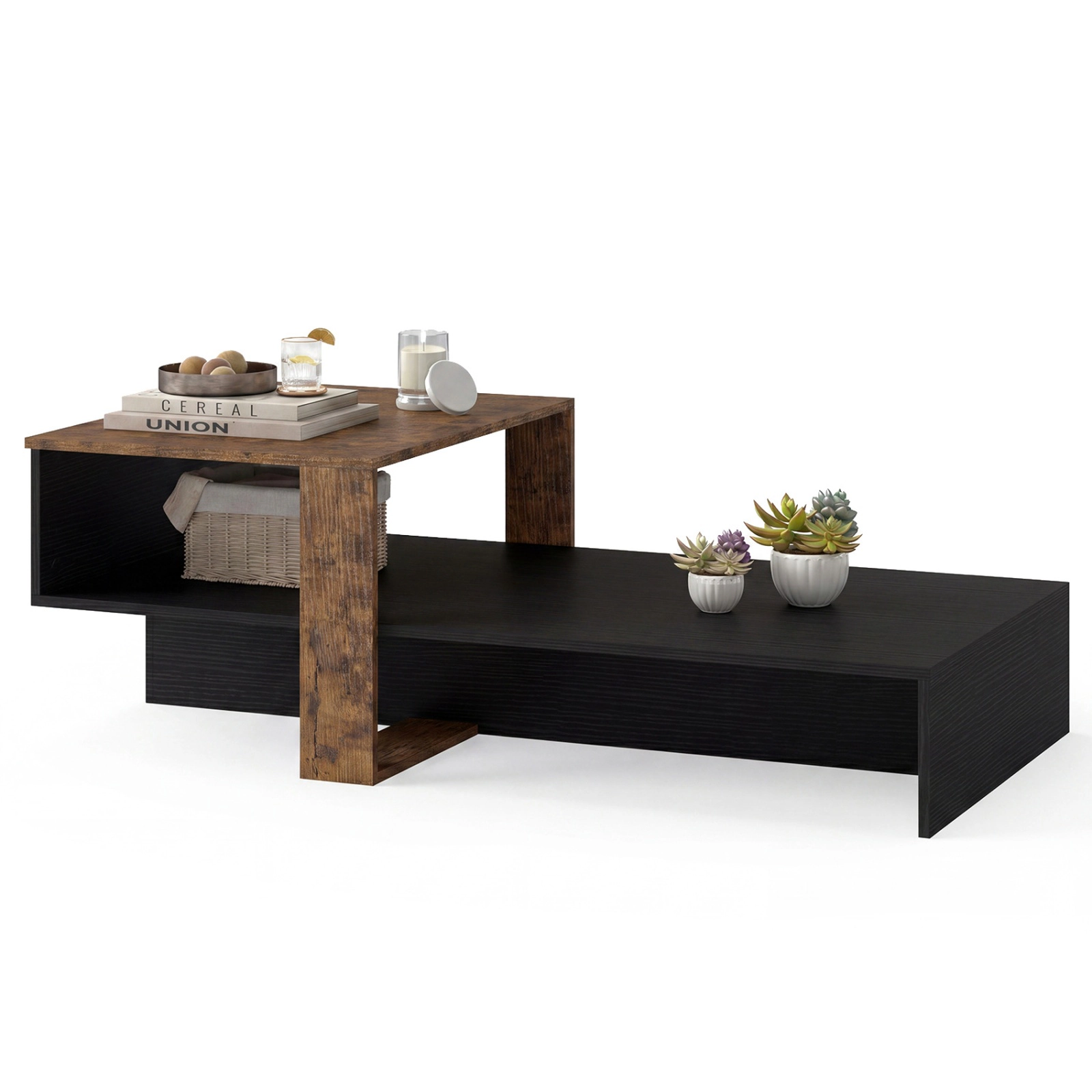 SUGIFT 39.5-in 2-Tier 66-lb Capacity Low Profile Irregular Geometric Coffee Table with Open Storage Shelf