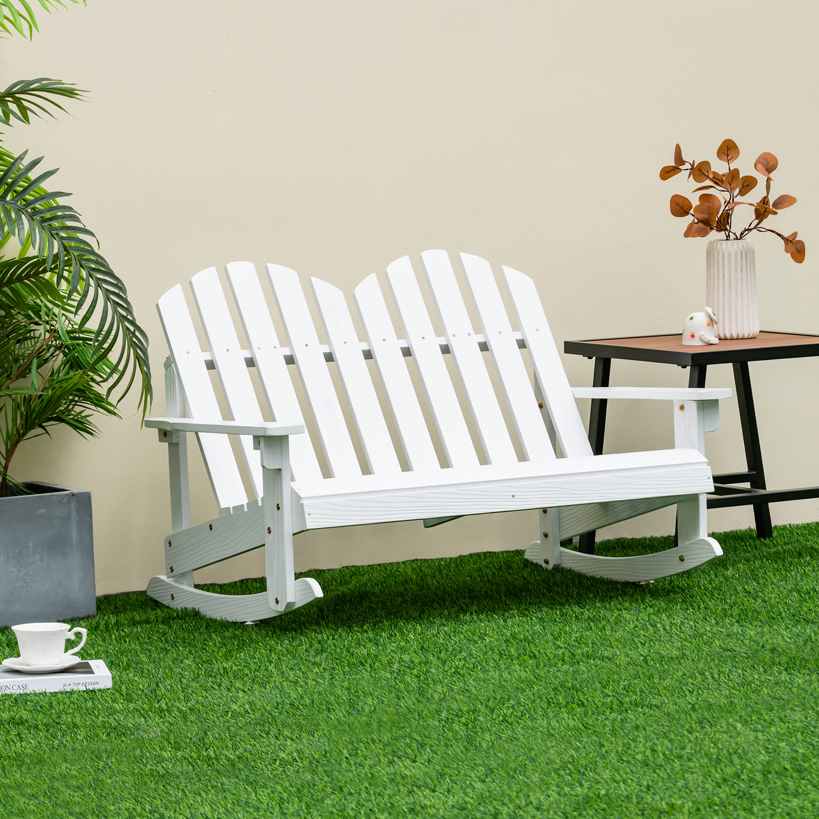 LJG 2 Person Adirondack Rocking Chair with Slatted Seat