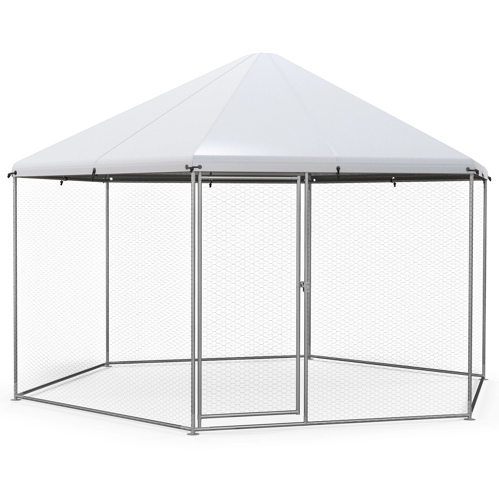 SUGIFT 13-ft Silver Hexagonal Walk-in Chicken Coop Poultry Cage with Oxford Cover and Wire Mesh
