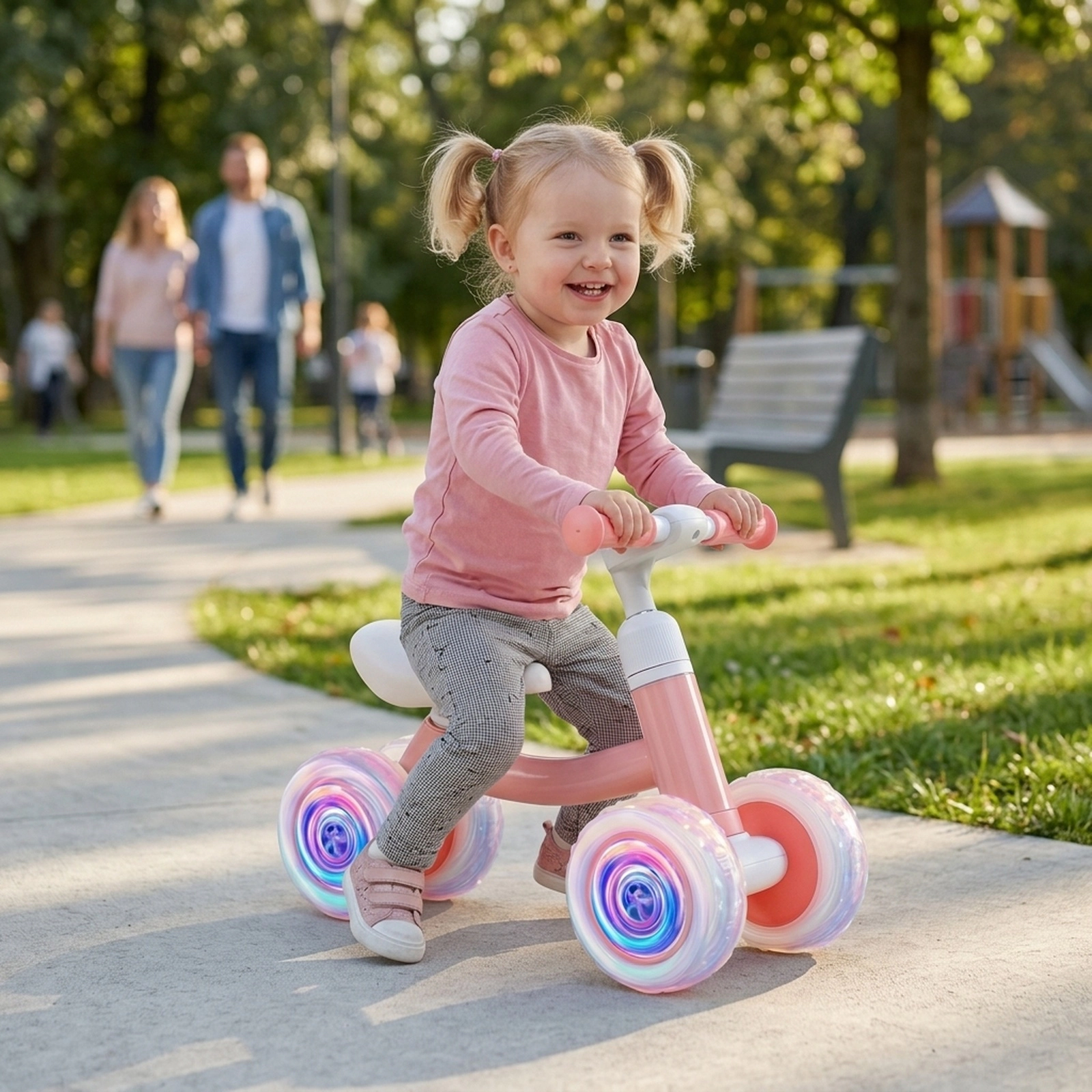 Baby Balance Bike 12-36 Months Light Up Wheels 3-Level Adjustable Handlebar Seat No Pedal Trainer 55-lb Capacity