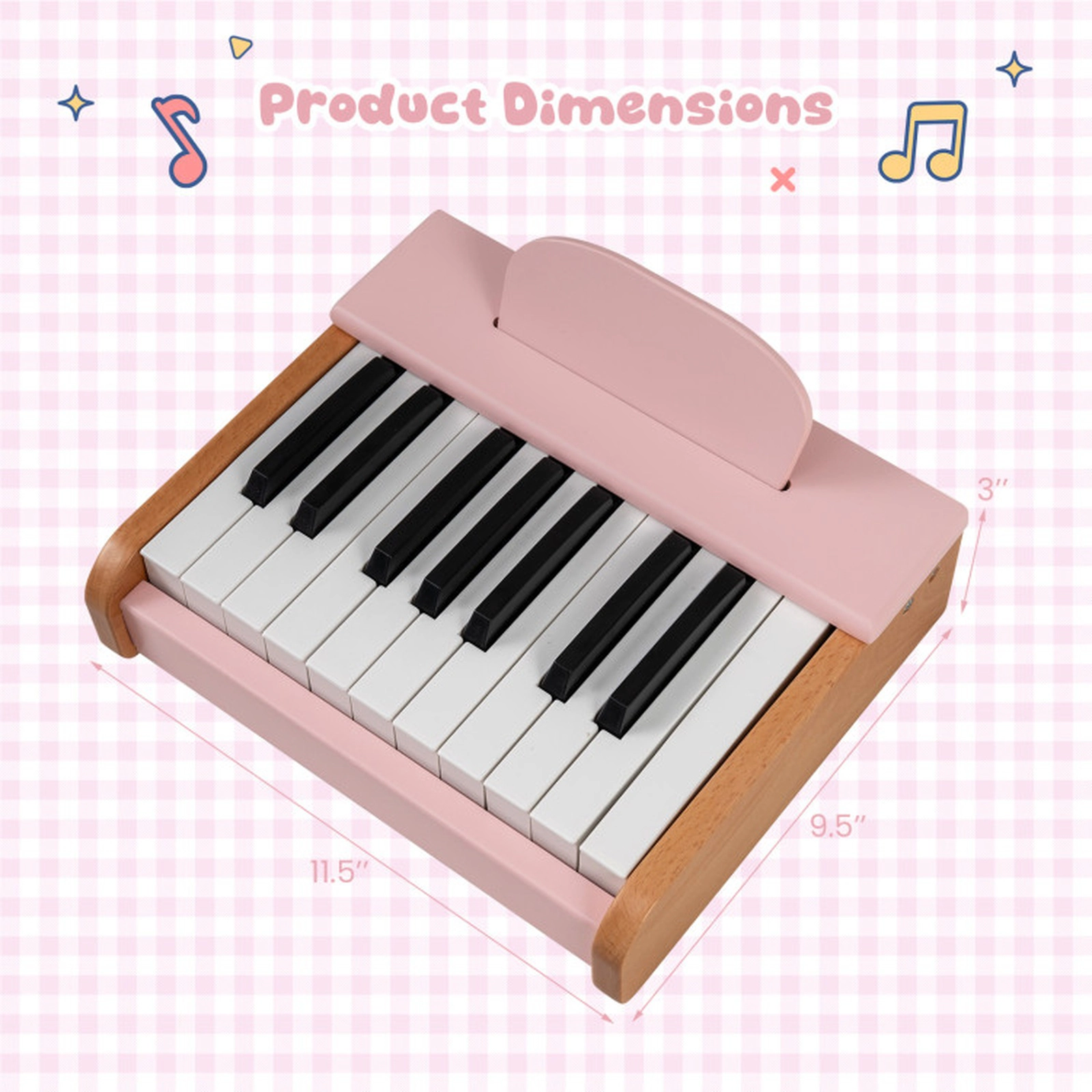 SUGIFT Kids Pink 18-Key Wooden Toy Piano with Removable Music Stand 11.5-in W 9.5-in D 3-in H Ages 3+