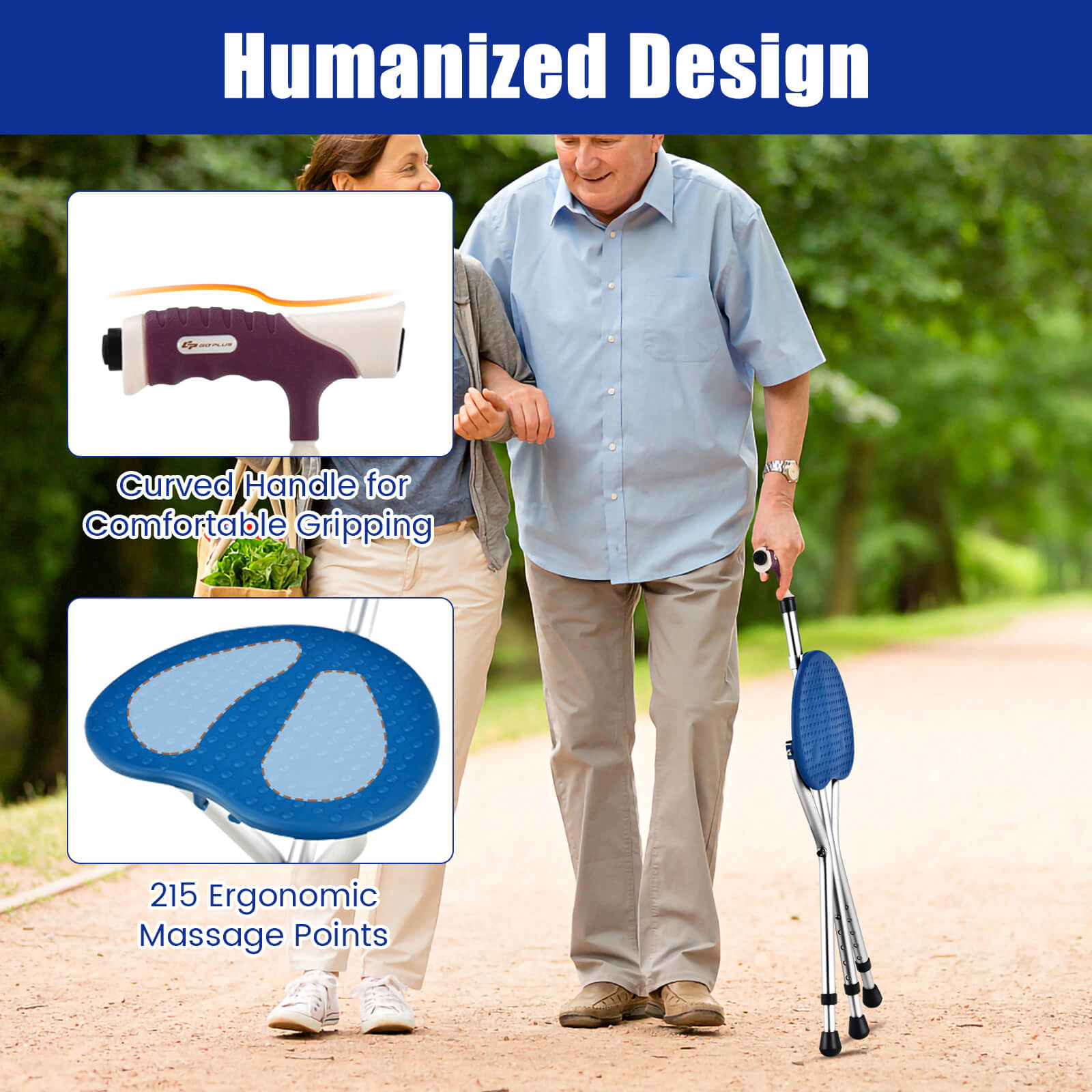SUGIFT Folding Cane Seat with LED Light, 5 Adjustable Heights, 220-Lb Capacity
