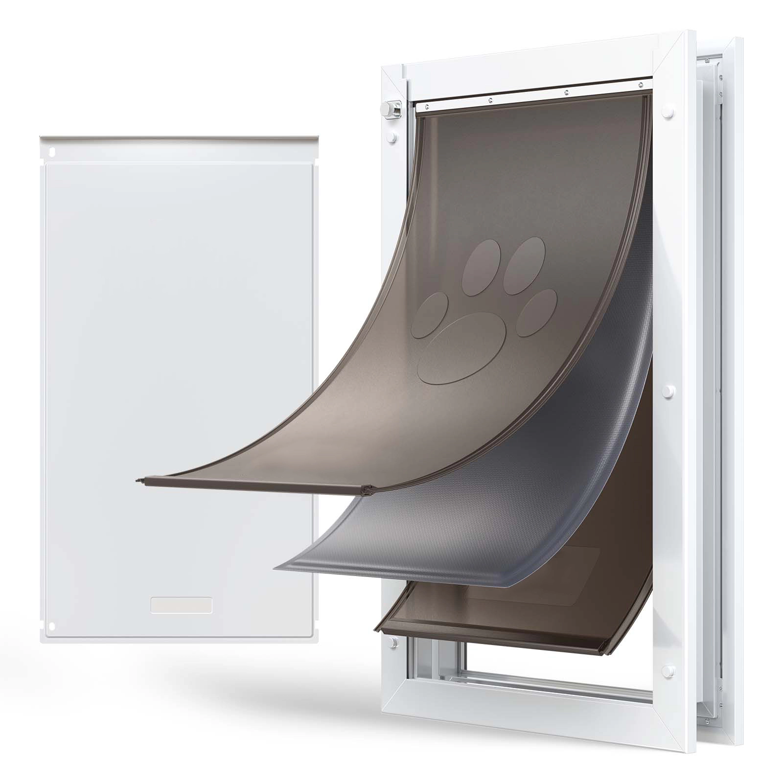 HONGGE Pet Door, X-Large, Triple Magnetic Flap Metal Frame, Weatherproof for Interior and Exterior Doors, White