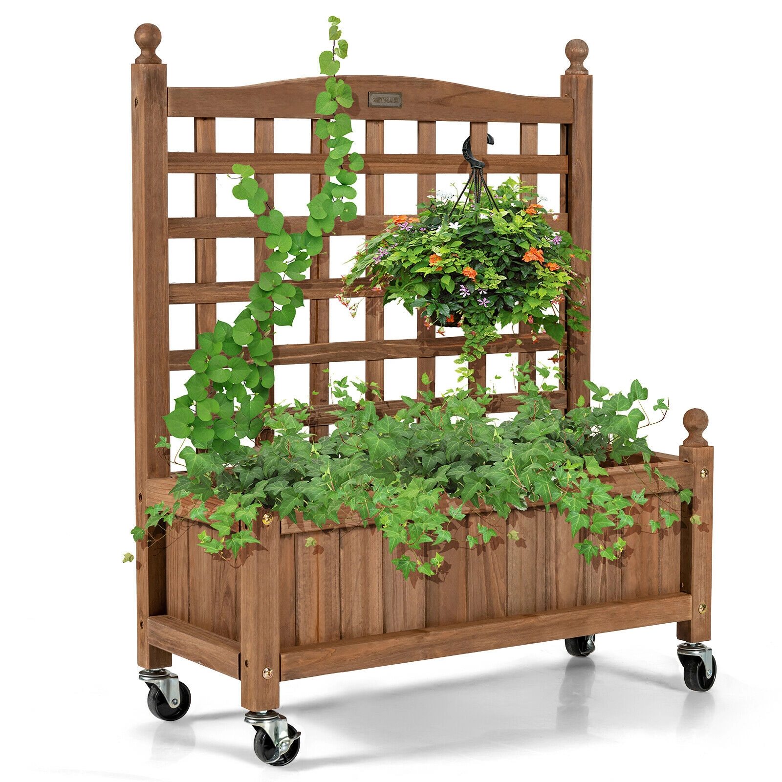 Slickblue Outdoor Wooden Raised Garden Planter with Trellis