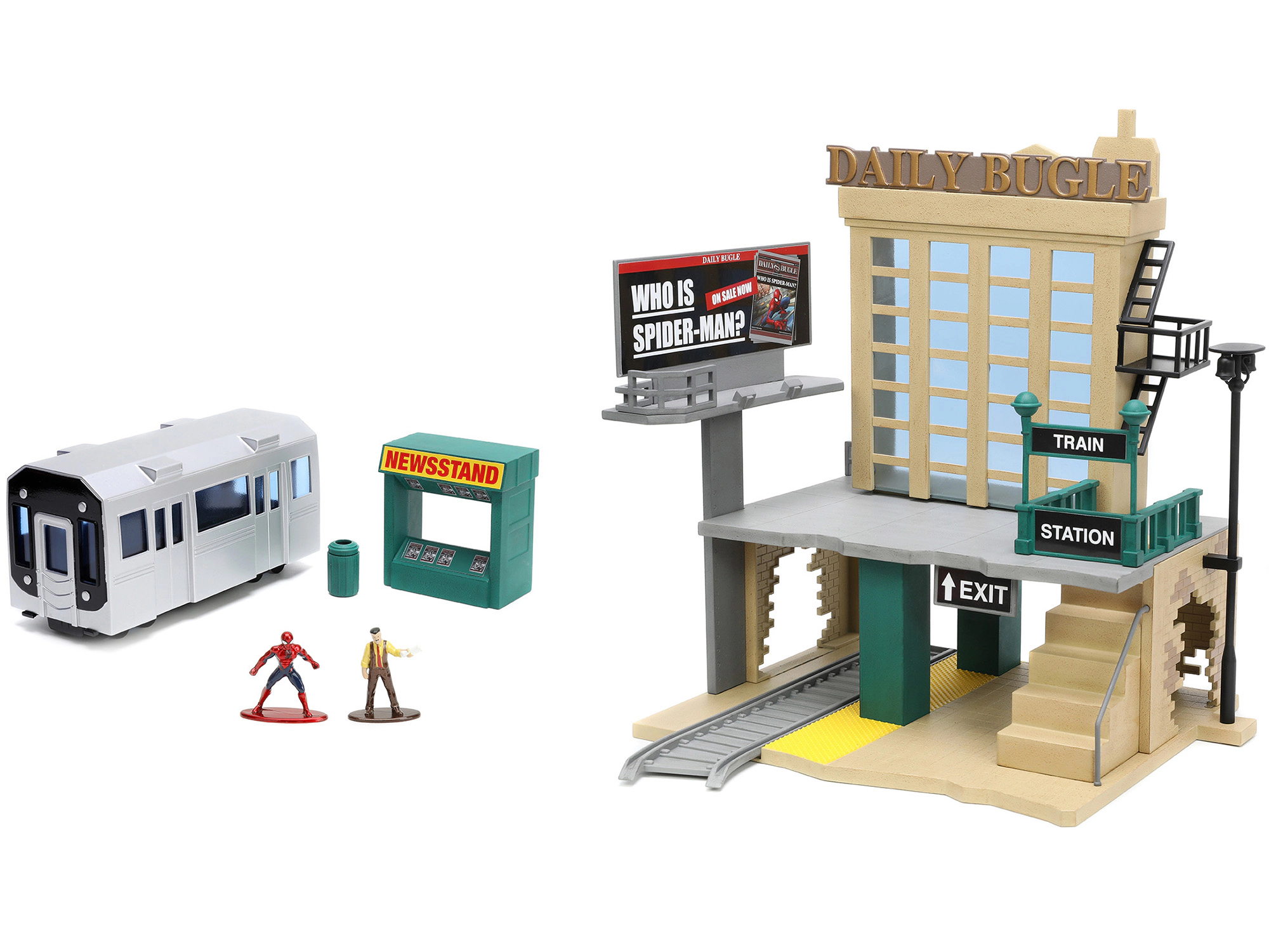 Jada "Daily Bugle" and Subway Diorama Set with Spider-Man and J. Jonah Jameson Diecast Figures "Marvel's