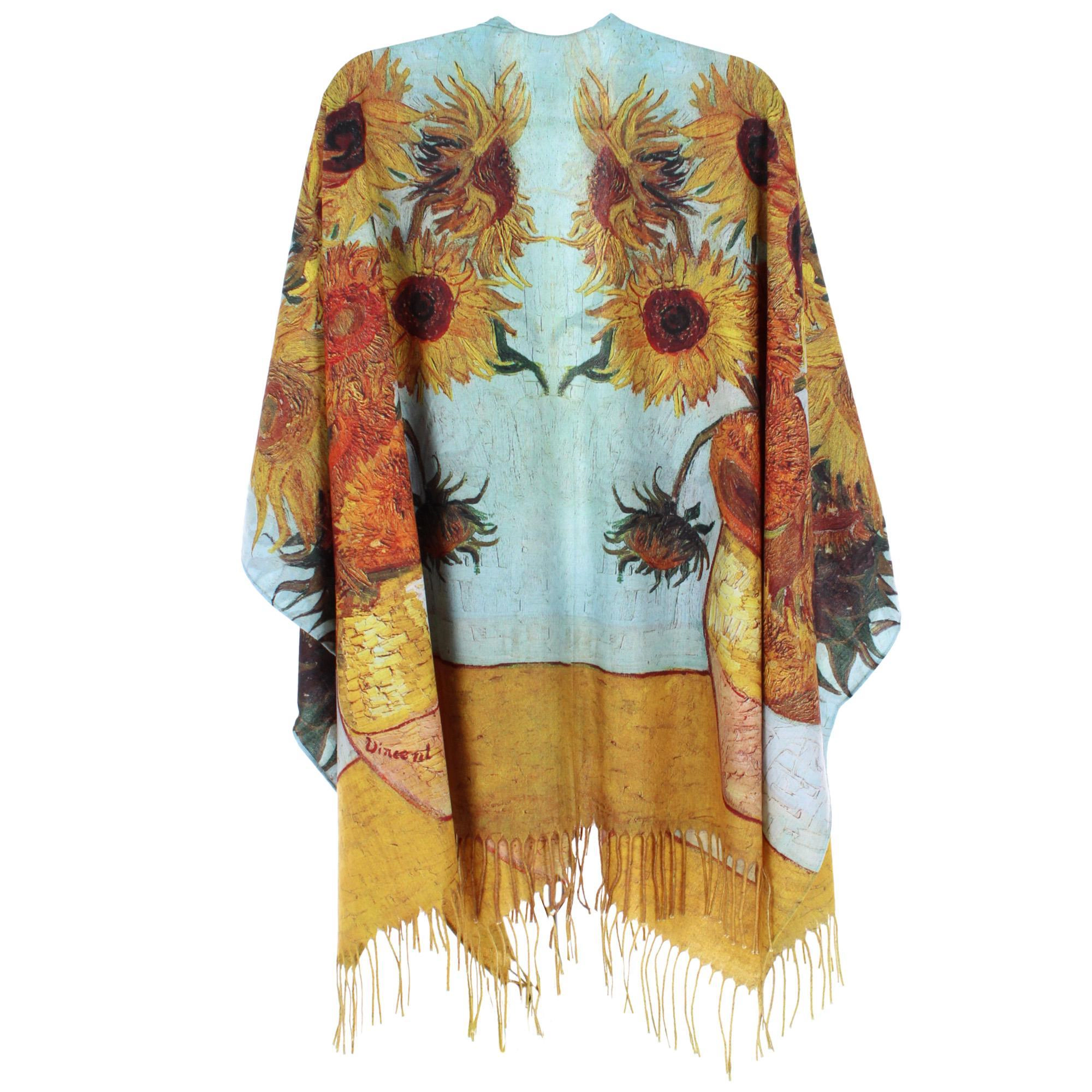 The Magic Scarf Company Women's Van Gogh Sunflowers Print Ruana Shawl Cape