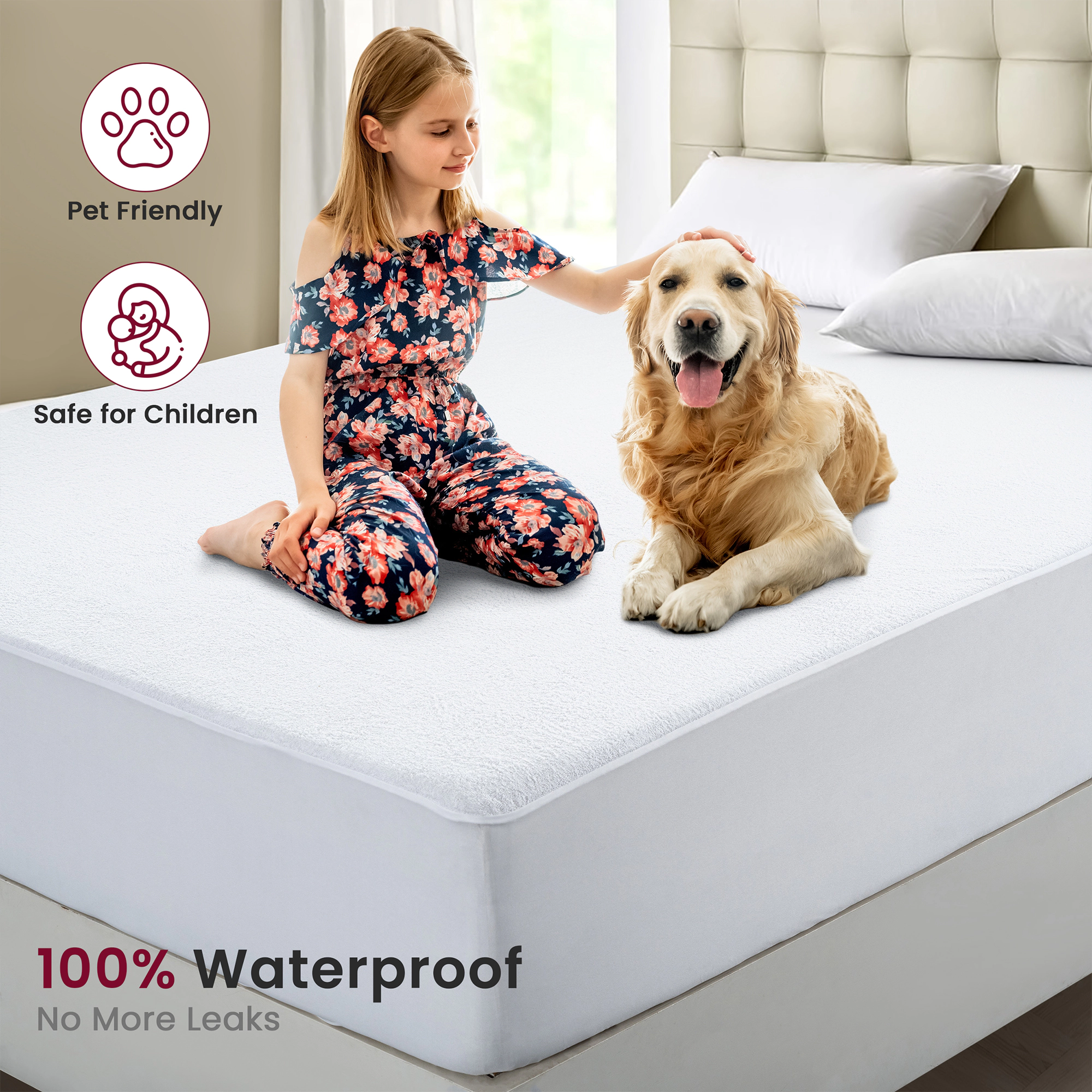 Lux Decor Collection Waterproof Terry Top Mattress Protector, Hypoallergenic Mattress Cover with Deep Pocket Fit