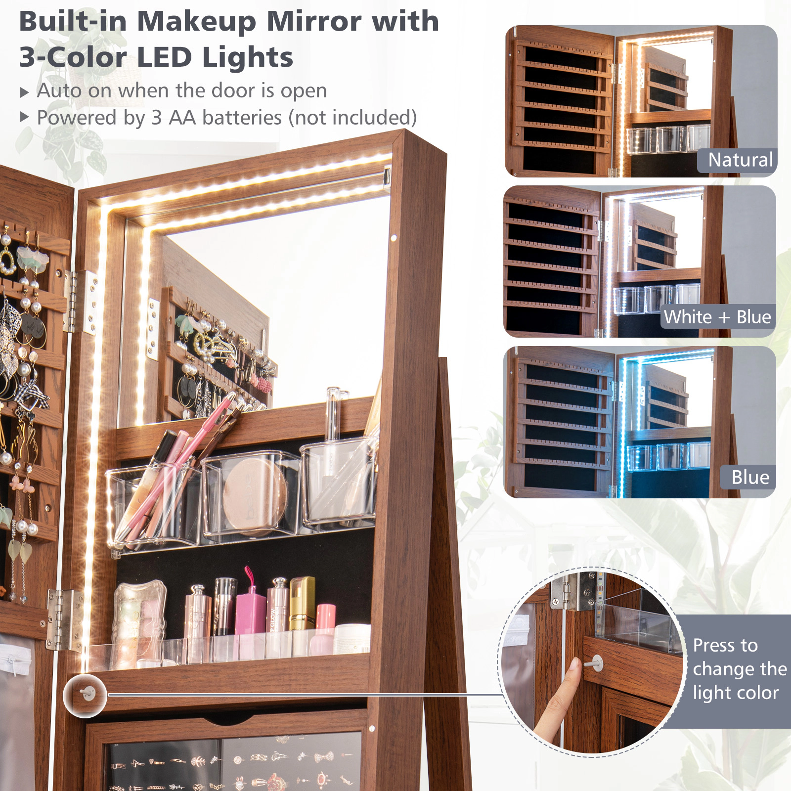 Hivvago Full Length Mirror Jewelry Cabinet with Rotating Design
