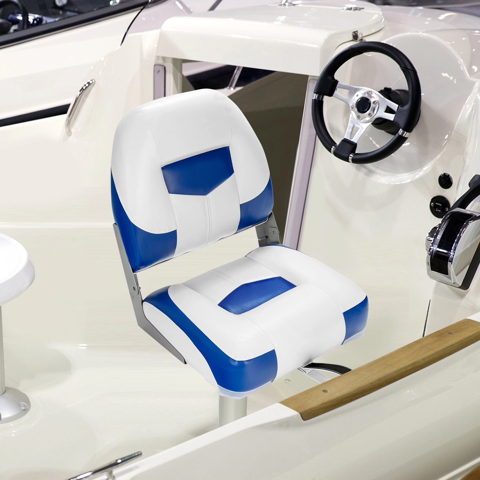 SUGIFT Set of 2 Blue Folding Boat Seats with Curved Backrests 19.5-in W 16.5-in D 20.5-in H 250-lb Chair Capacity