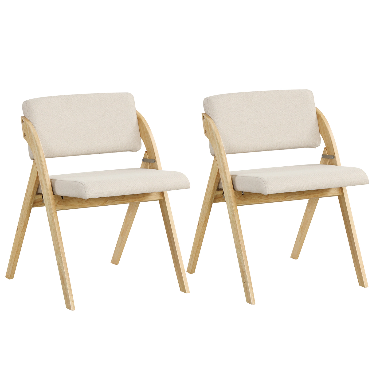SUGIFT Thick Padded Folding Kitchen Dining Chairs with Rubber Wood Legs 355-lb Capacity Natural & Beige