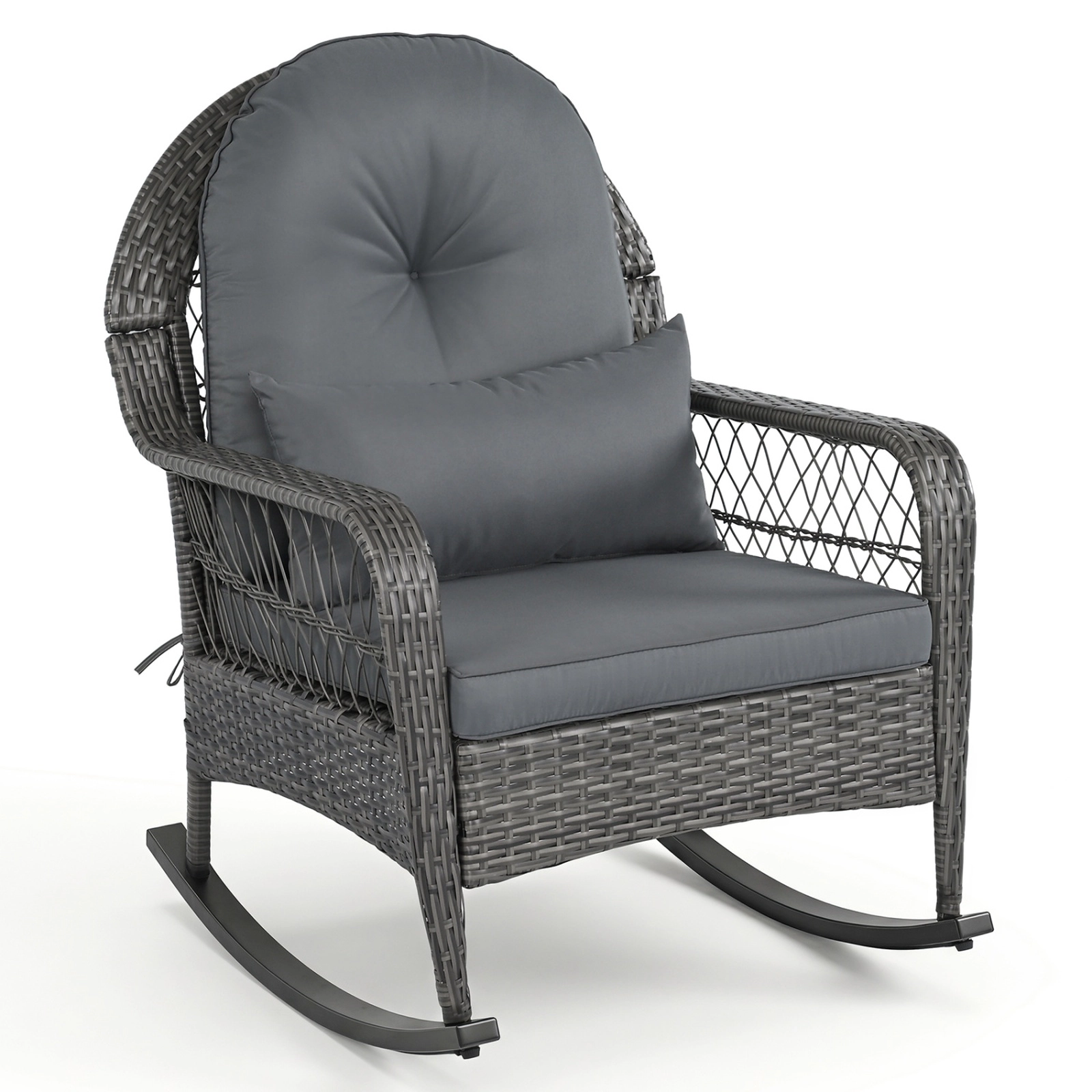 SUGIFT 400-lb Capacity Patio Rattan Rocker Chair with Anti-Tip Stoppers and Cushions 25-in Wide 34-in Tall Porch Gray