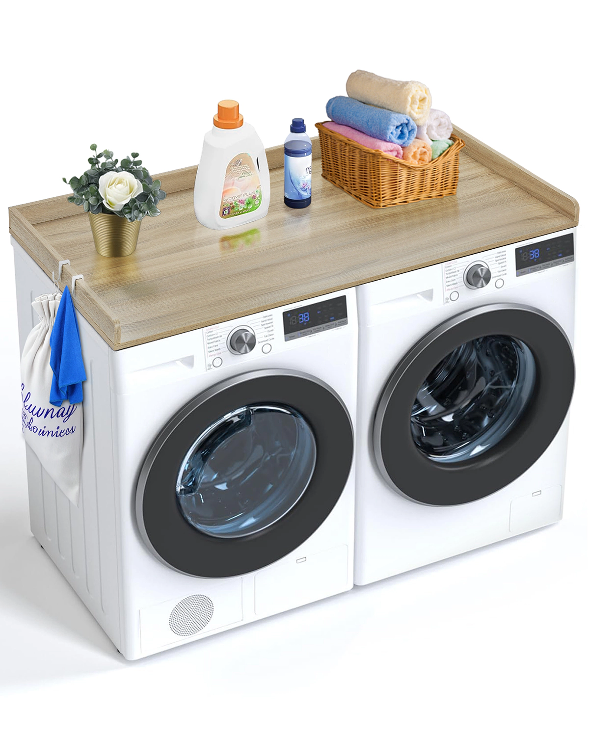 HONGGE Washer and Dryer Countertop, 54 x 27 Inch, Water Resistant Wood Laundry Top, Oak Finish