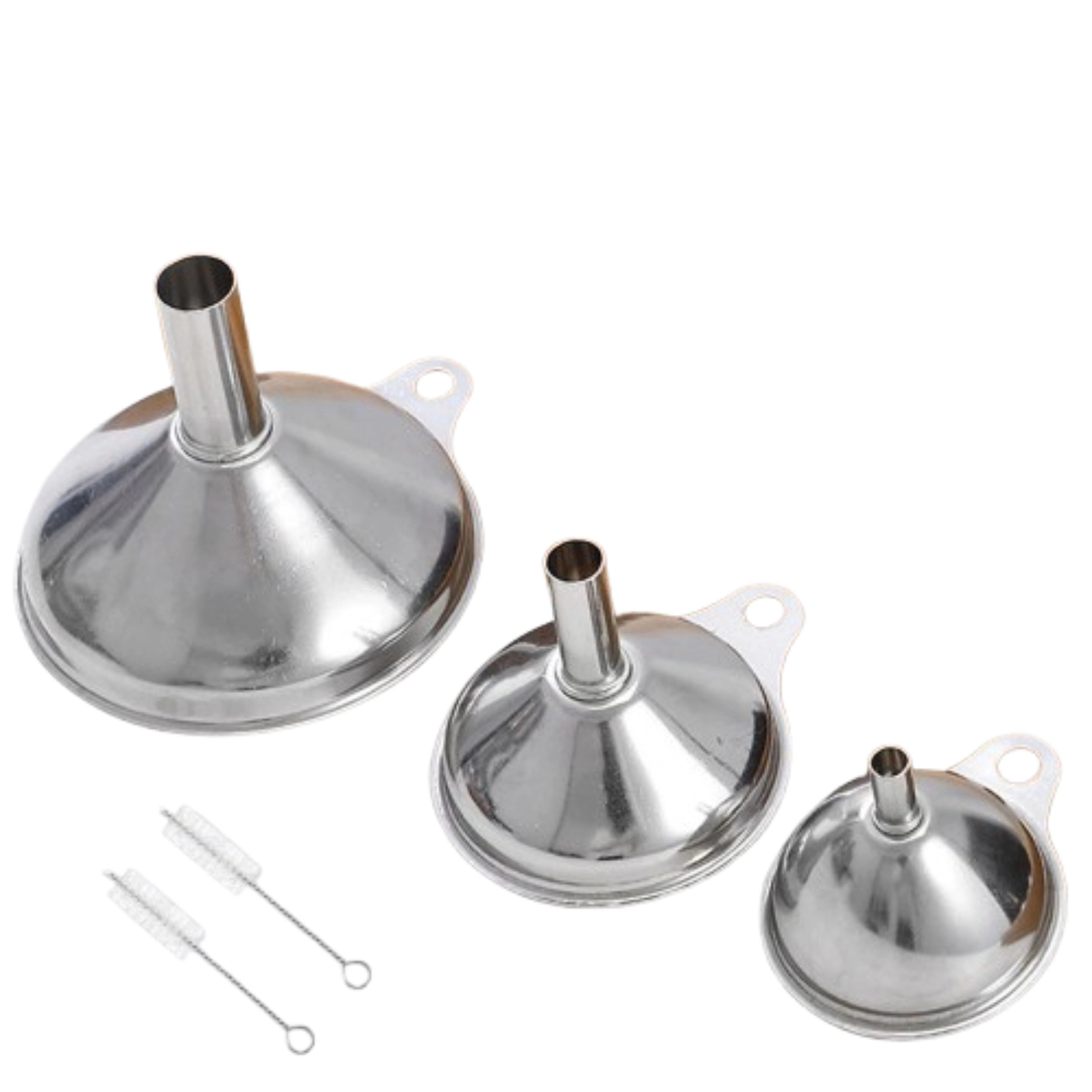 Home Collection Stainless Steel Kitchen Funnel Set with 2 Cleaning Brushes 5 Piece