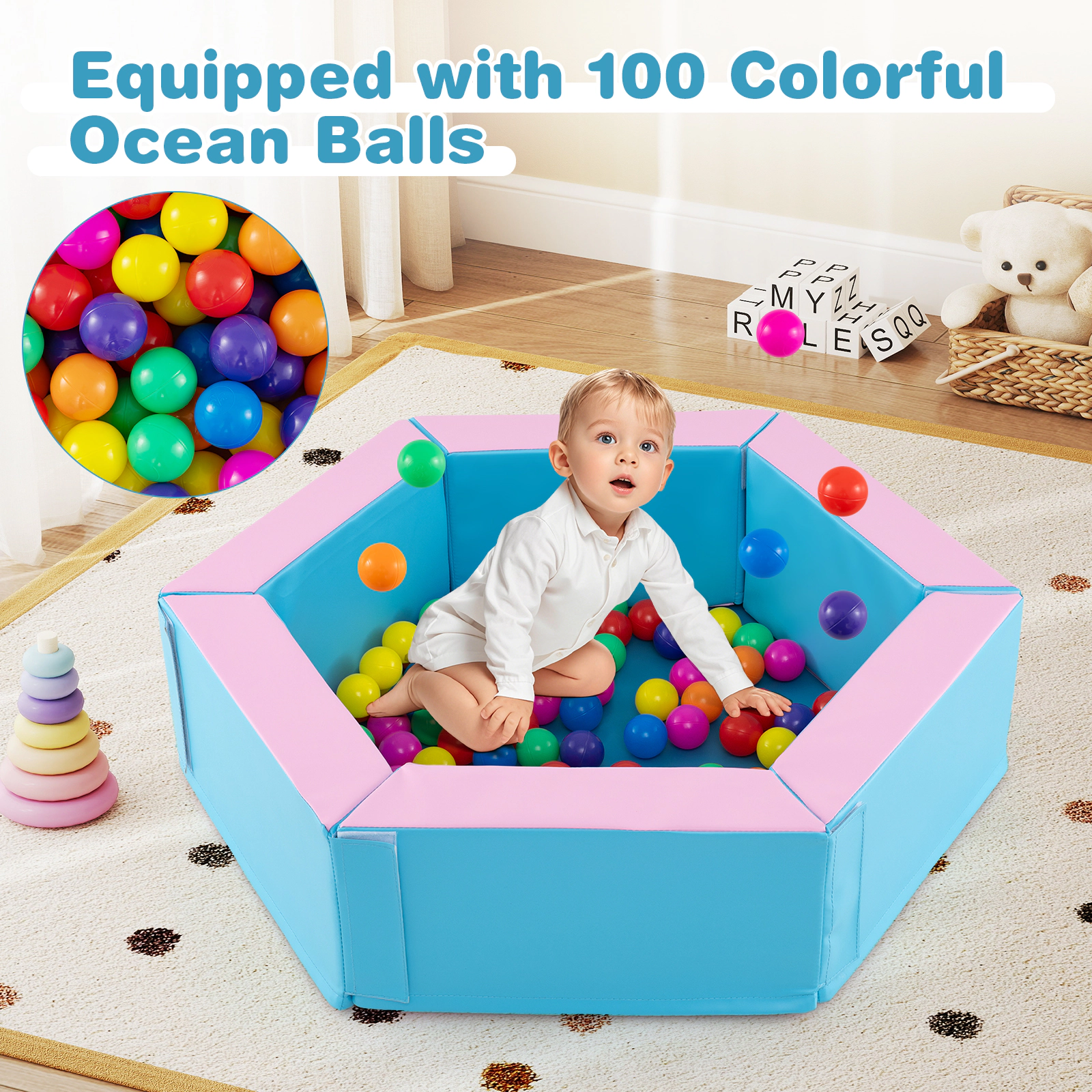 SUGIFT 3-Piece Baby Foam Climbing Blocks Climb and Crawl Set with Ball Pit Ages 1+ Blue