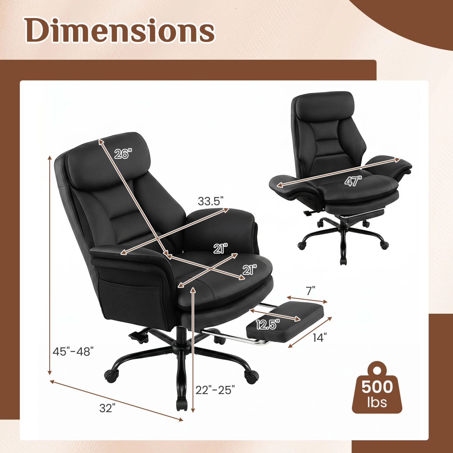 LJG 400 LBS Ergonomic Big and Tall Office Chair with Faux Leather