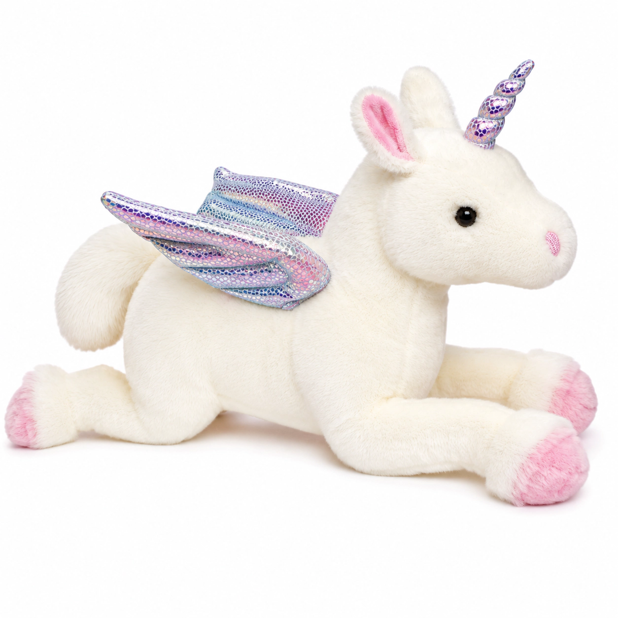 Auswella Plush® 20-Inch Mystical White Winged Unicorn Stuffed Animal with Iridescent Wings & Horn