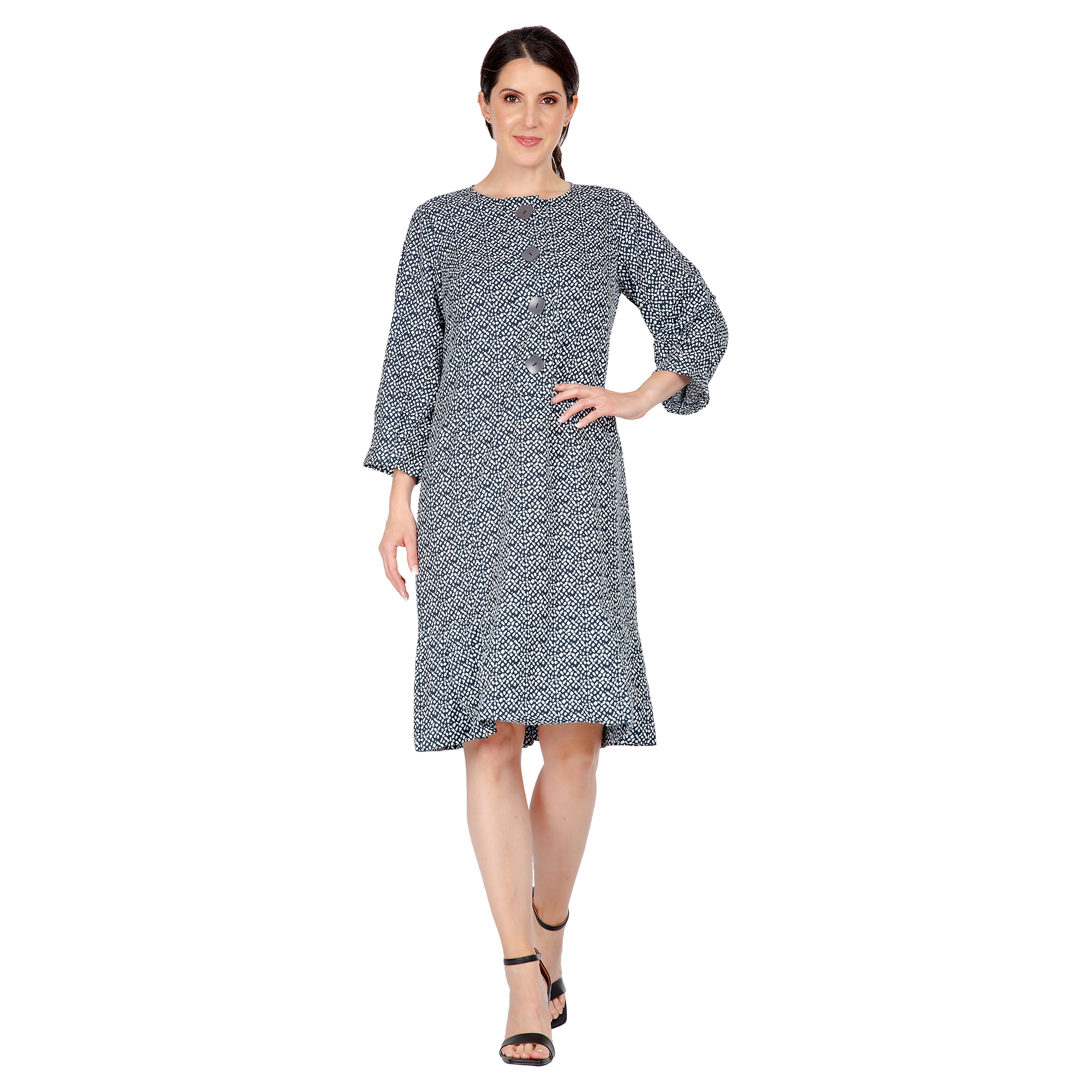 Standards & Practices Women's Pullover 3/4 Sleeve Flounce Pleated Mini Hem Dress