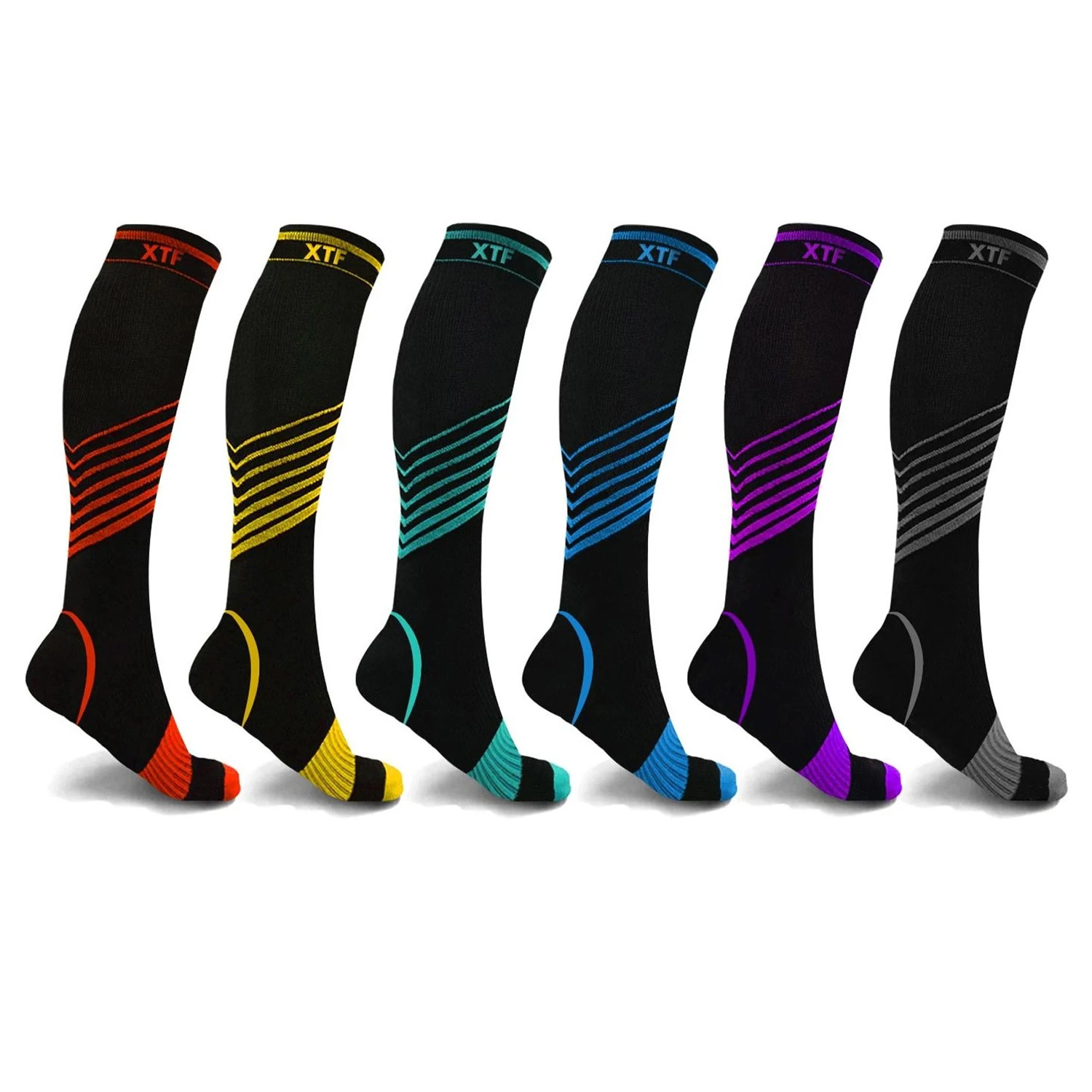 Extreme Fit Sport Compression Socks for Men and Women Knee High - made running, athletics, pregnancy travel 6 Pair