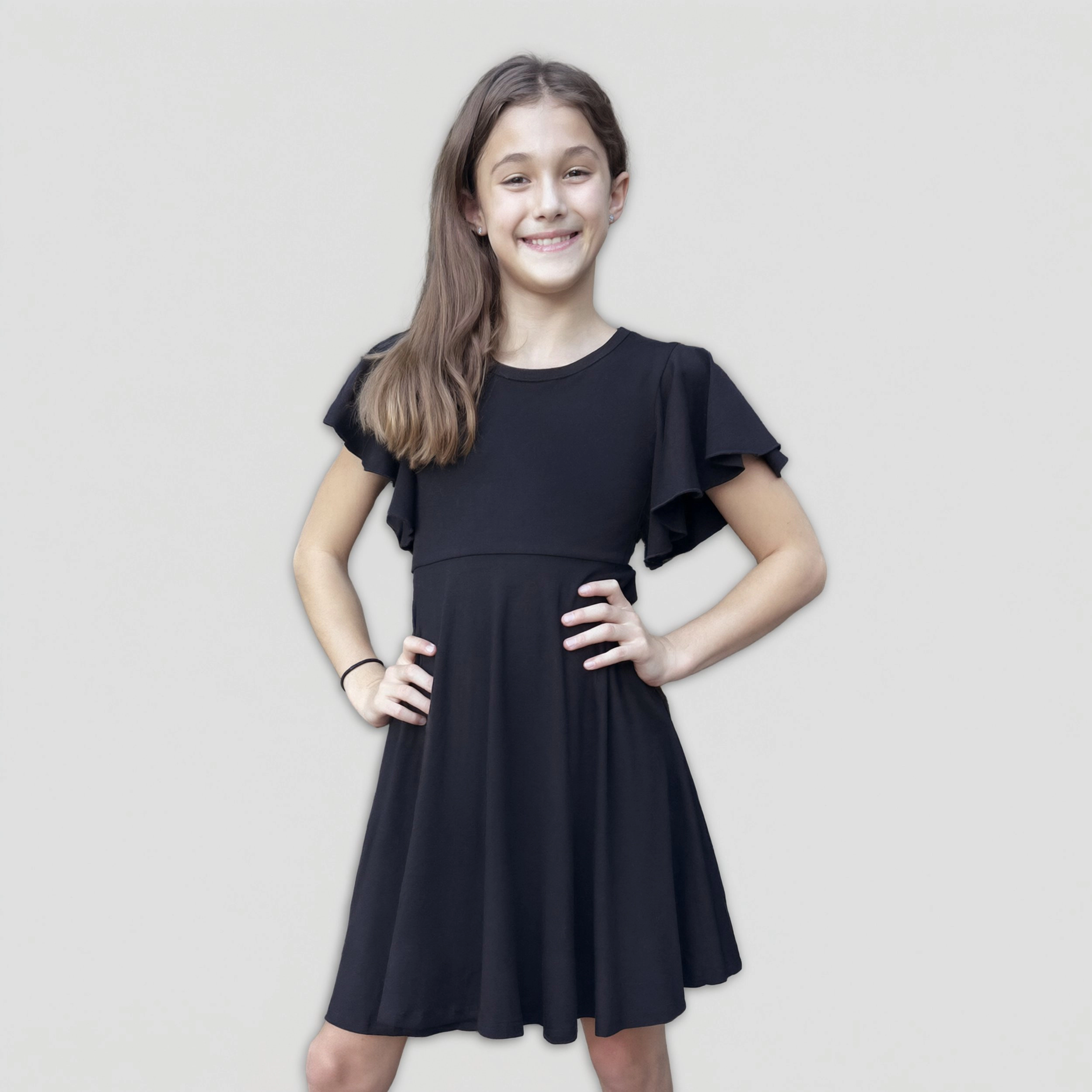 Arshiner Girl Summer Dresses Ruffle Short Sleeve Swing Flowy Midi Casual Sundress With Pockets
