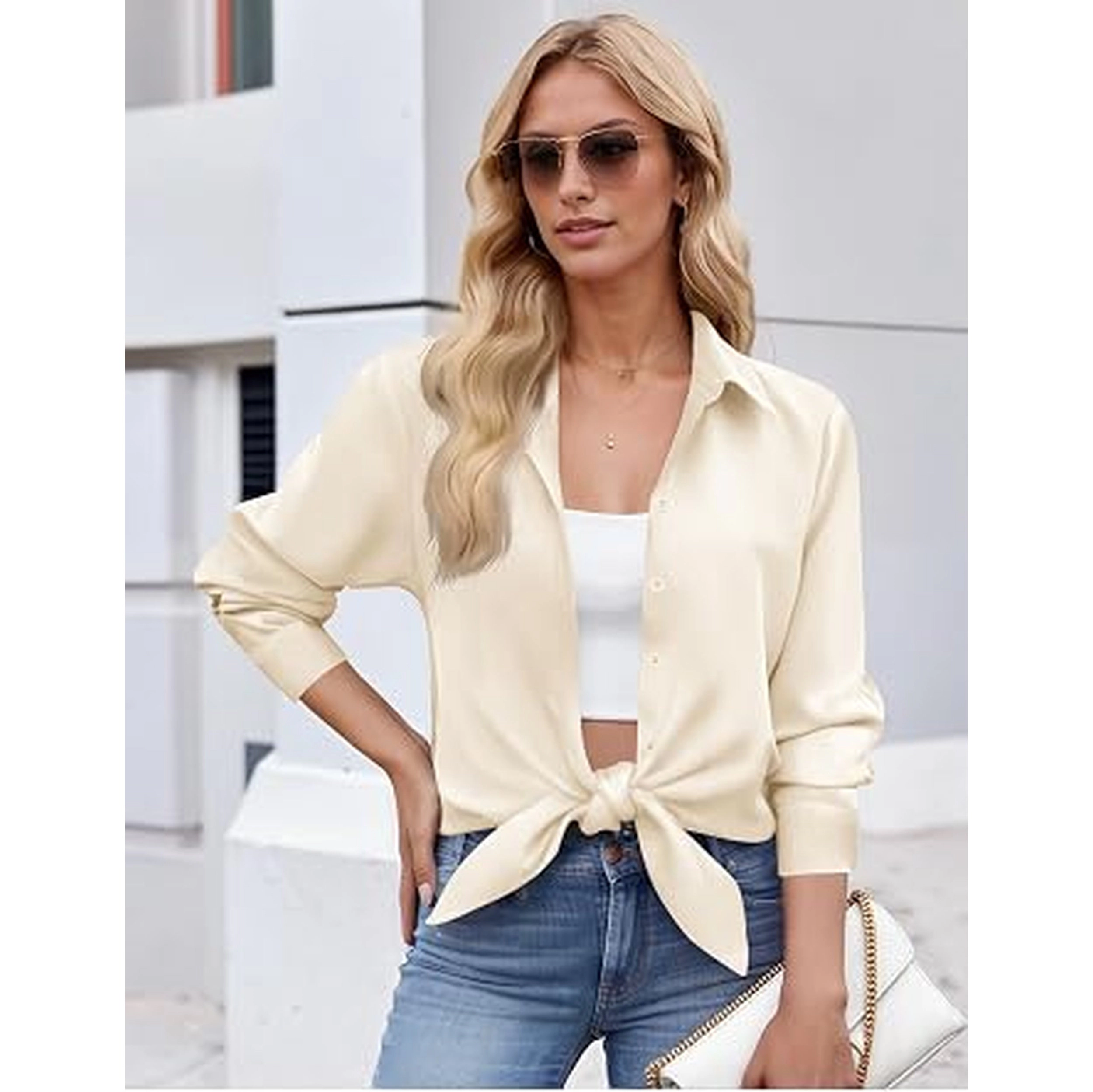 Zeagoo Women's Button Down Shirts, Business Casual Long Sleeve Dressy Fall Tops