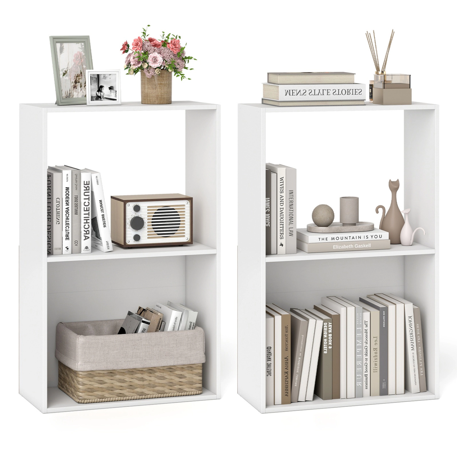 SUGIFT Set of 2 3-Tier White 31-in Narrow Open Display Bookshelf Nightstand with Anti-Toppling Kits