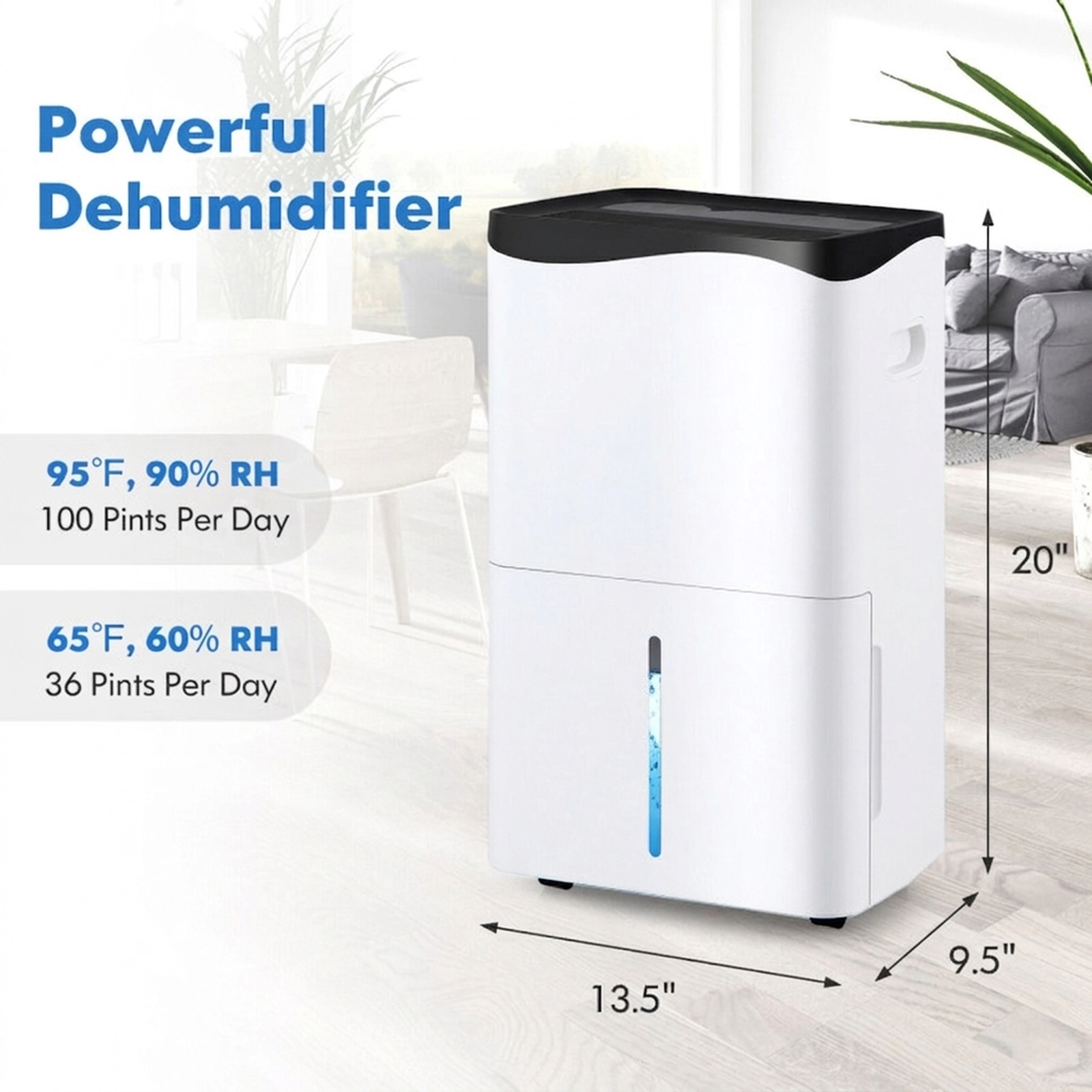 SUGIFT 100-Pint Smart App Dehumidifier with Alexa Control for Home and Basements 15-in Wide ABS Housing White