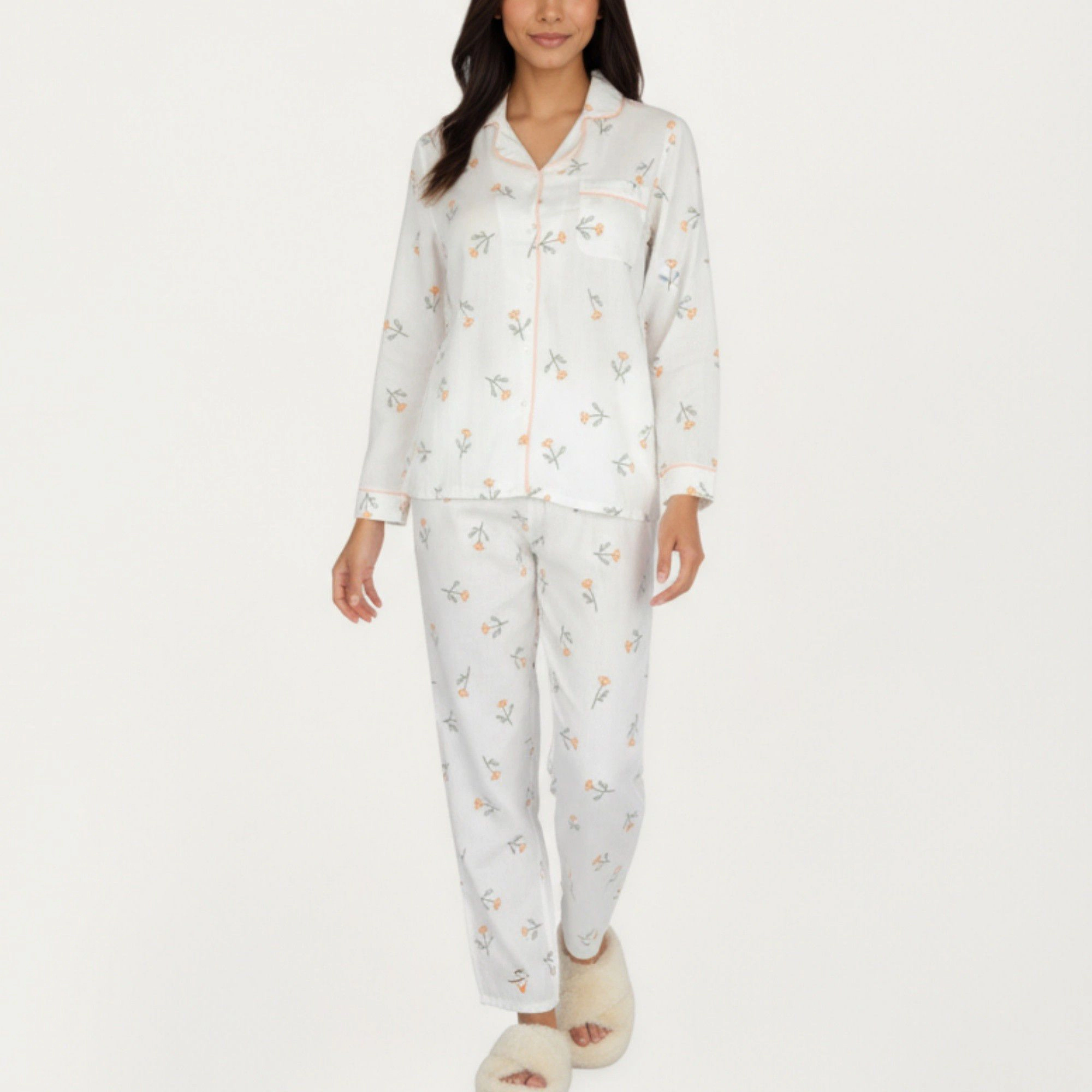 Anna-Kaci Women's 2-Piece Long Sleeve Sleep Shirt with Floral Pattern and Coordinating Lounge Pants