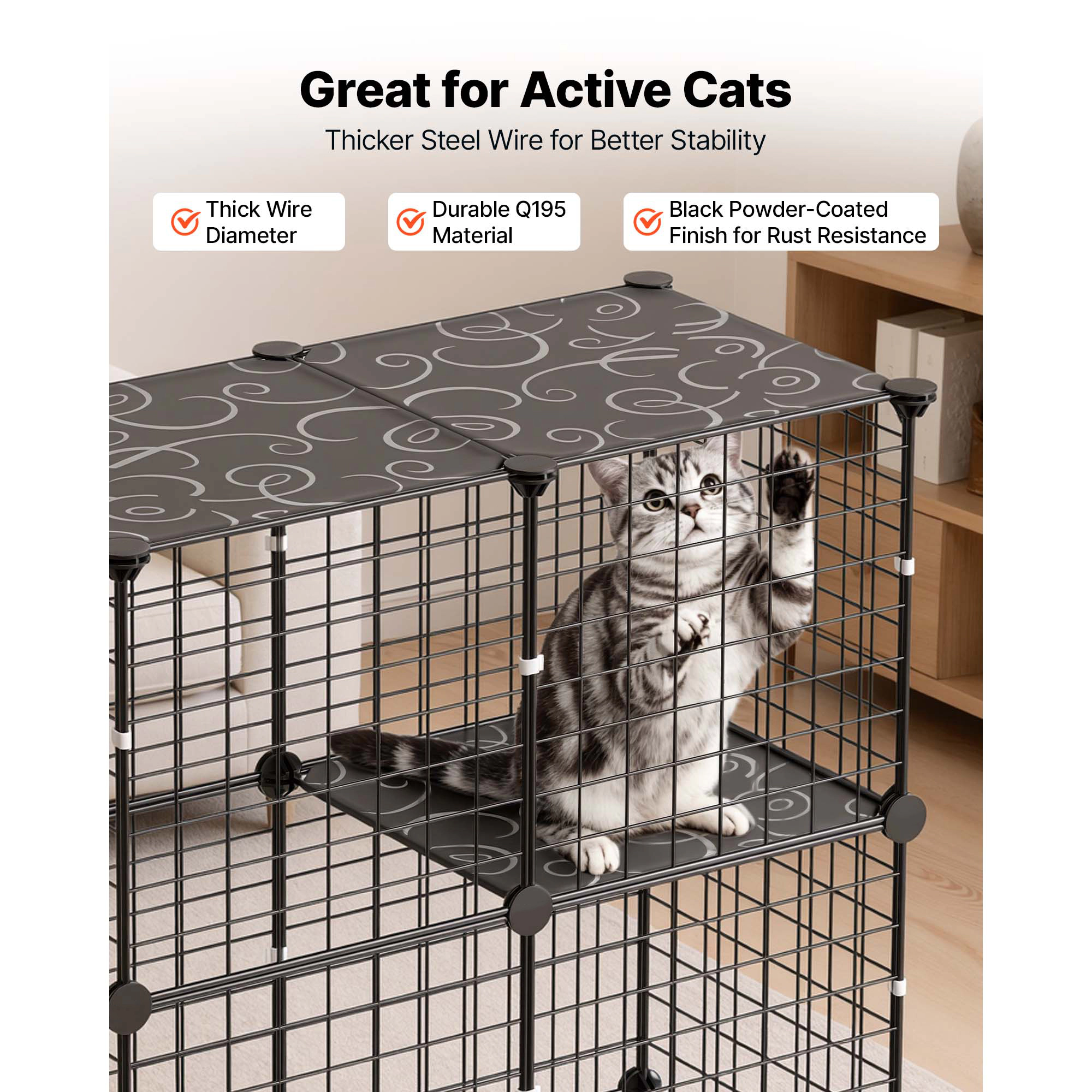 HONGGE Cat Cage DIY Cat Playpen Indoor Enclosure Detachable Metal Wire Kennel Crate with Large Exercise Place Ideal for