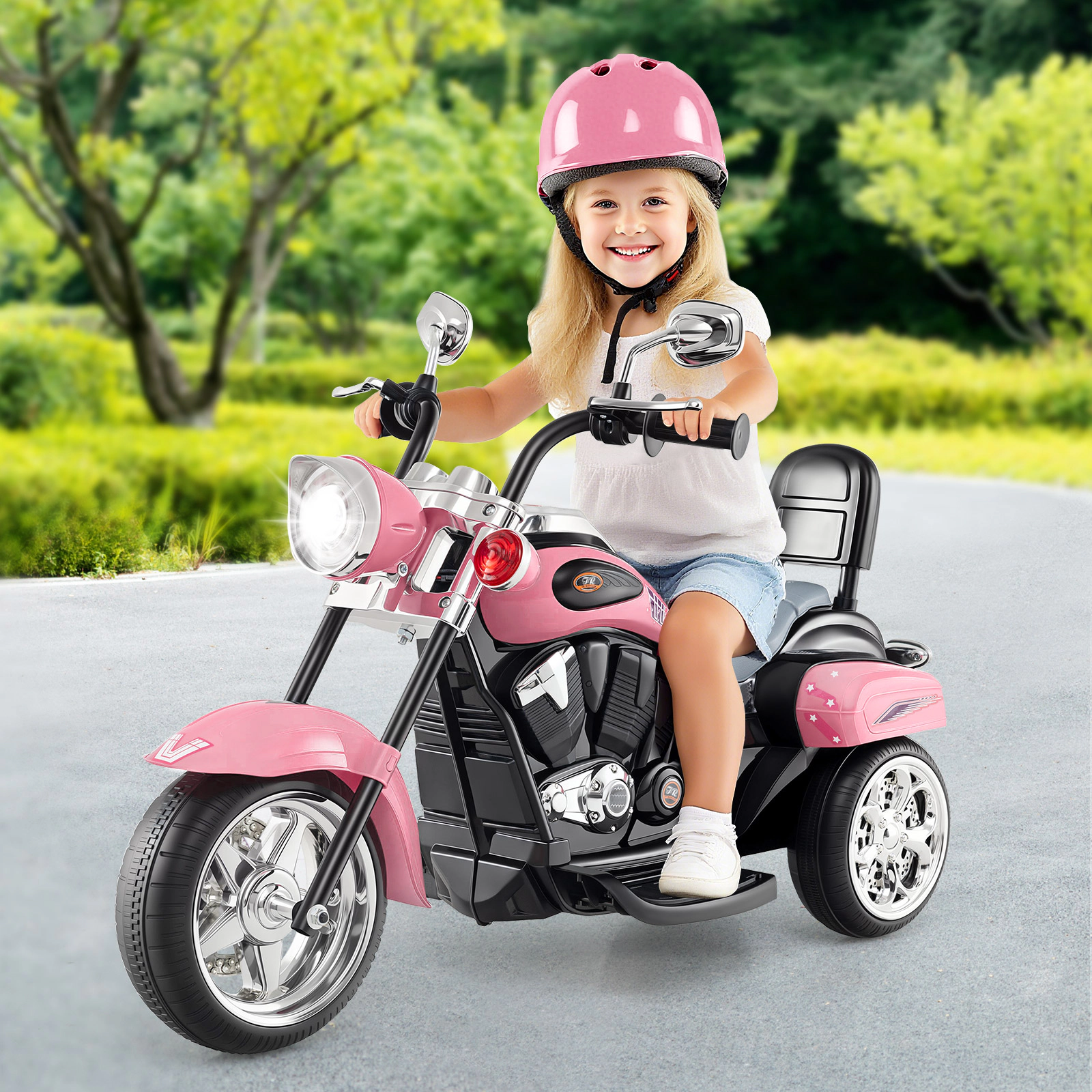 SUGIFT 6V Powered Toddler 3-Wheel Motorbike Ride On Toy with Horn and Headlight 66-lb Capacity Ages 3+ Heart Pink