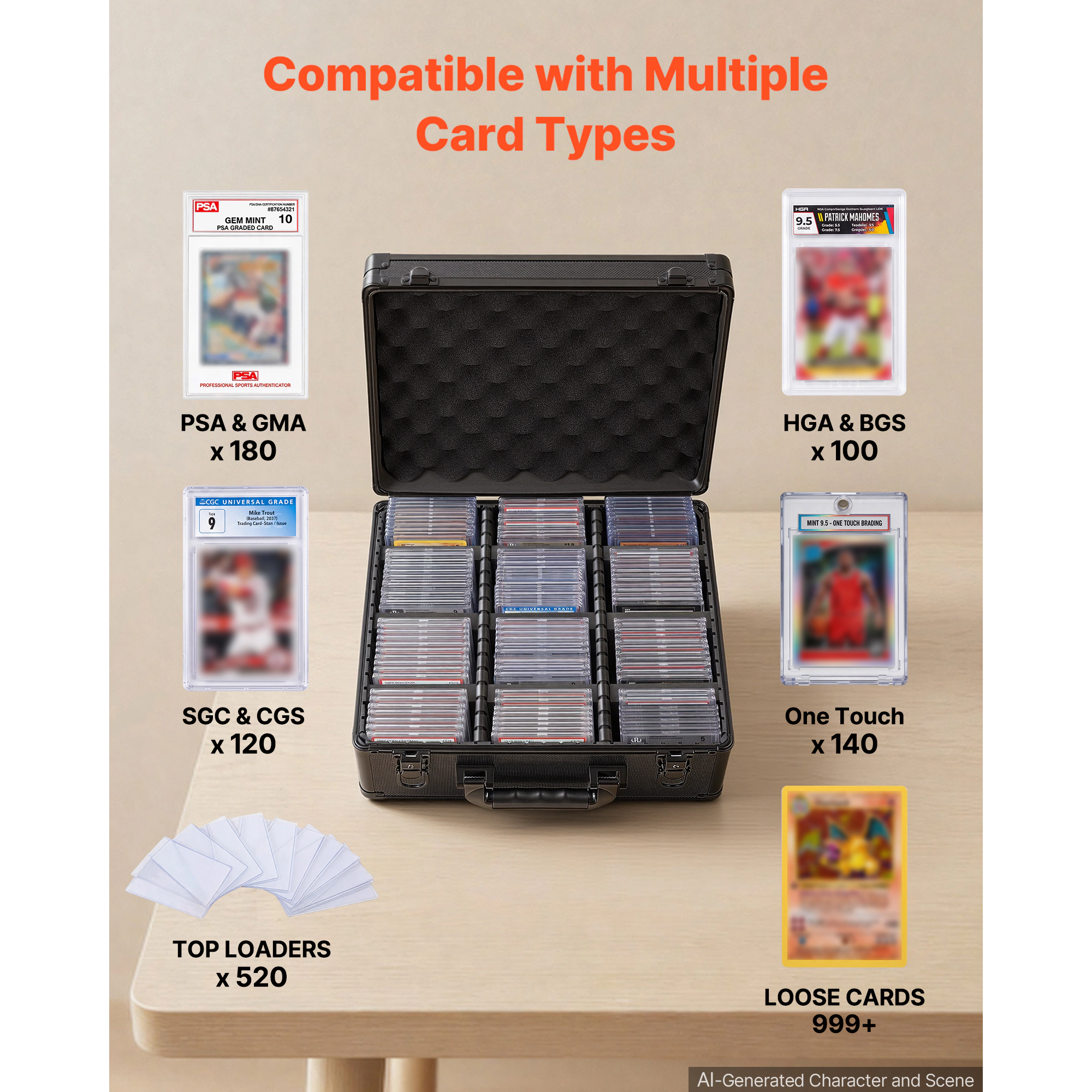HONGGE Graded Card Case, PSA Slab Storage Box with Lock, Baseball Sports Trading Cards Holder Collector 12 Dividers