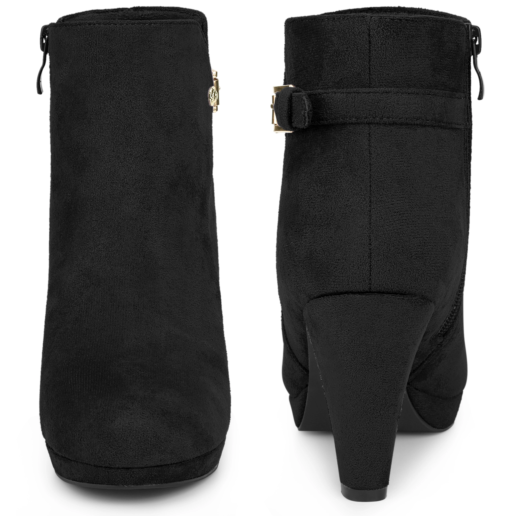 BLISSFUL STEP Women Chunky Heel Round Toe Low Platform Ankle Booties