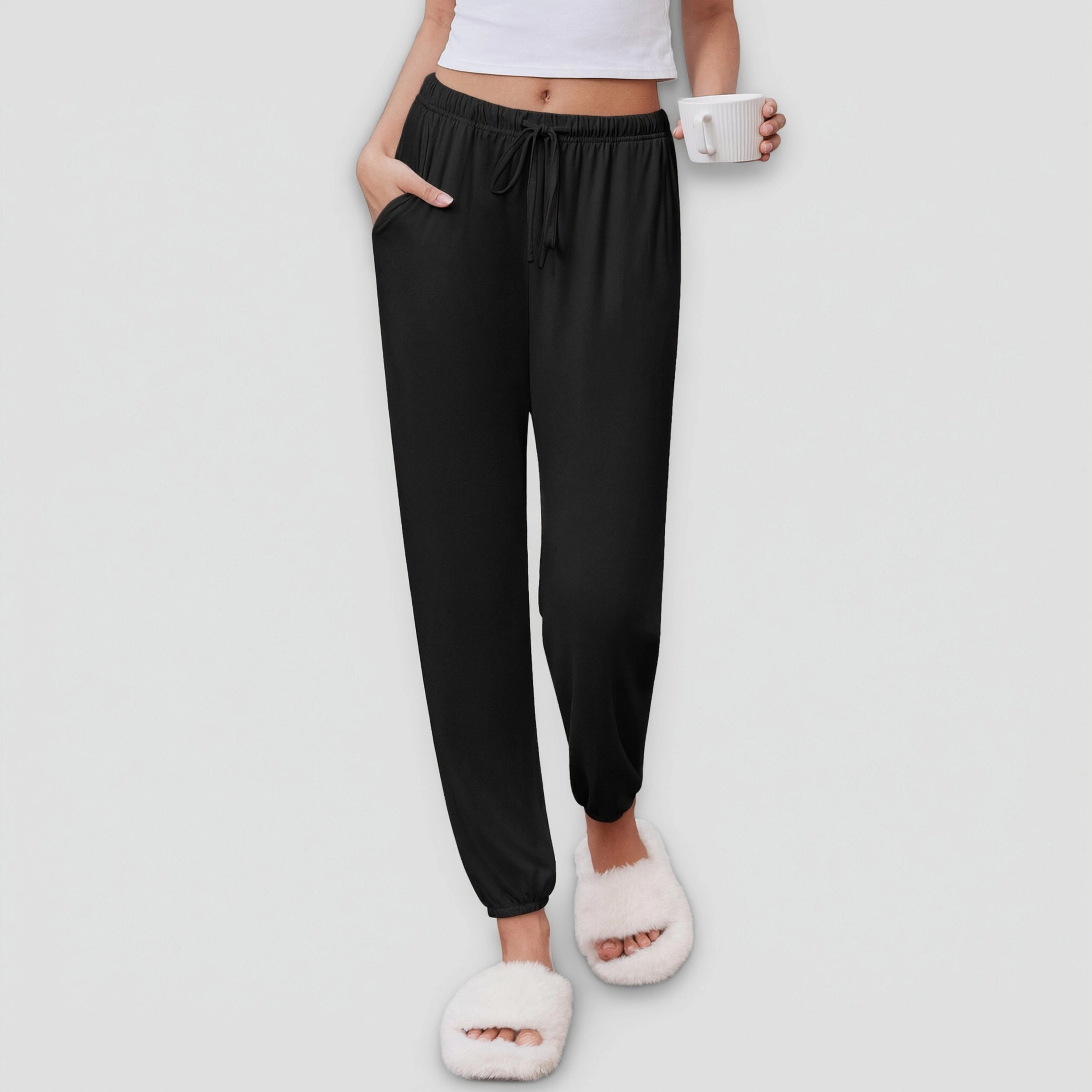 Ekouaer Womens Jogger Pajamas Pants Comfy Long Lounge Bottom Drawstring Elastic Waist Sleep