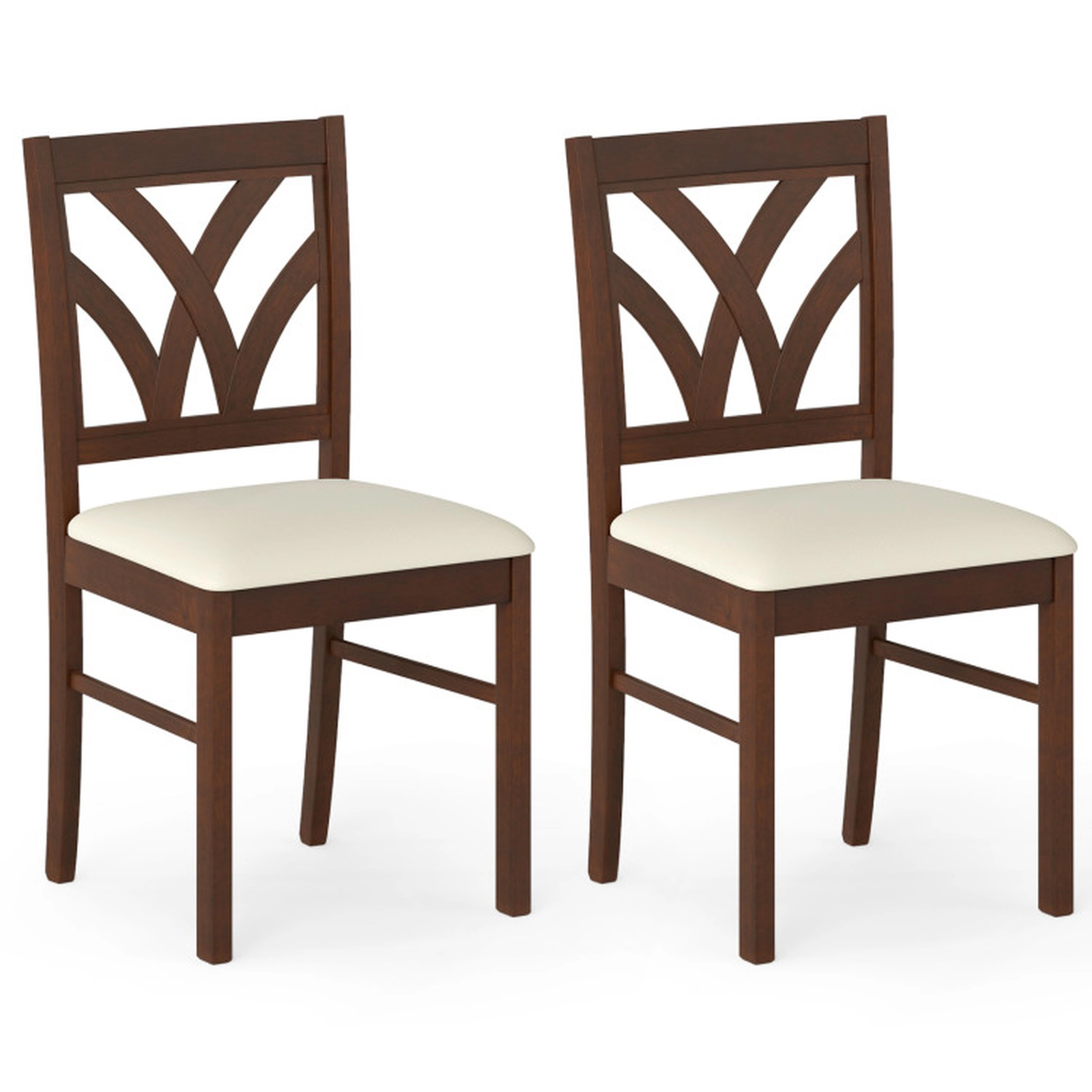 SUGIFT Set of 2 Brown Fabric Upholstered Wood Dining Chairs with Hollowed Backrests