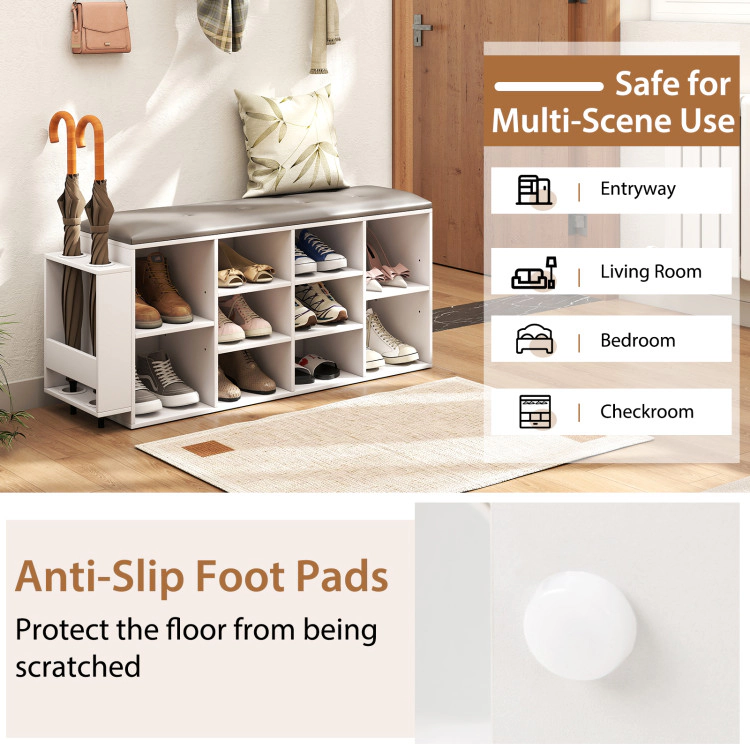 Hivvago Shoe Storage Bench With Umbrella Stand And Adjustable Shelf-White