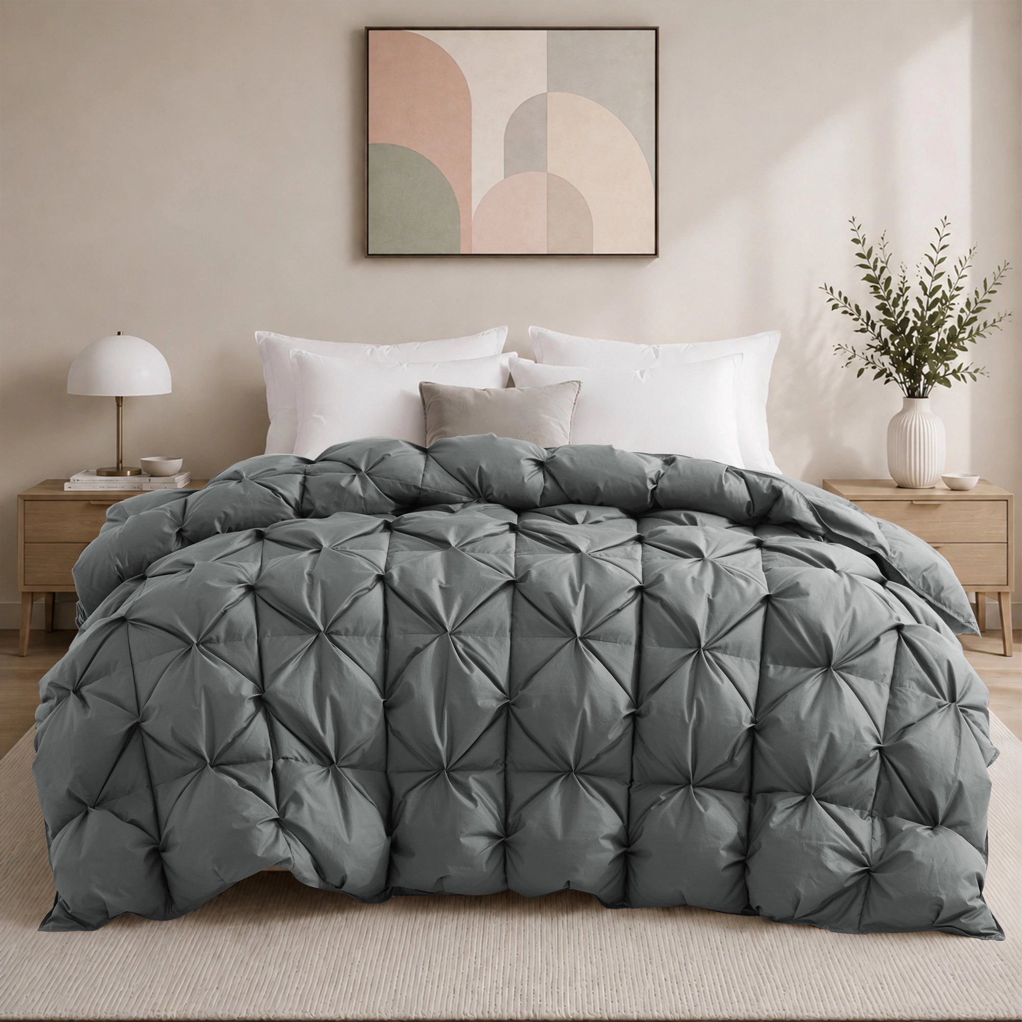 Peace Nest Hotel Quality All Season Goose Down Fiber Comforter Duvet Insert with Cotton Blend Shell