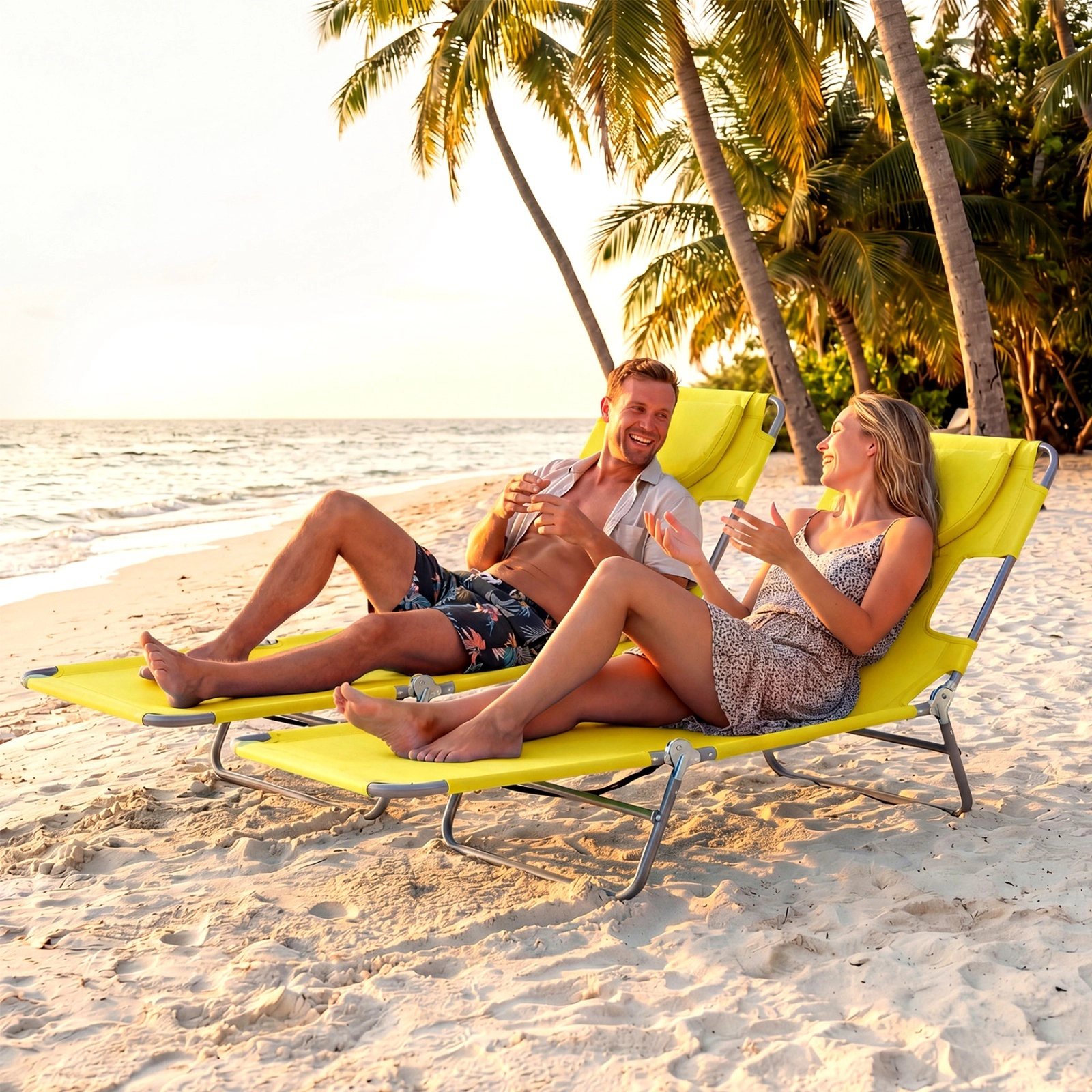 SUGIFT Folding Tanning Chair with Face and Arm Holes, 5-Position Backrest, Quick-Dry Yellow Fabric
