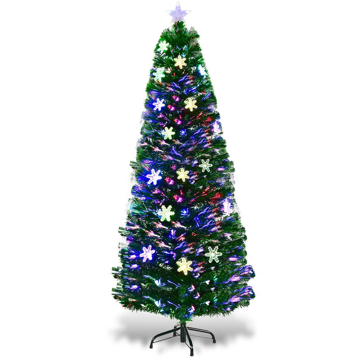 SlickBlue Green PVC Christmas Tree with LED Lights and Snow Accent Decorations