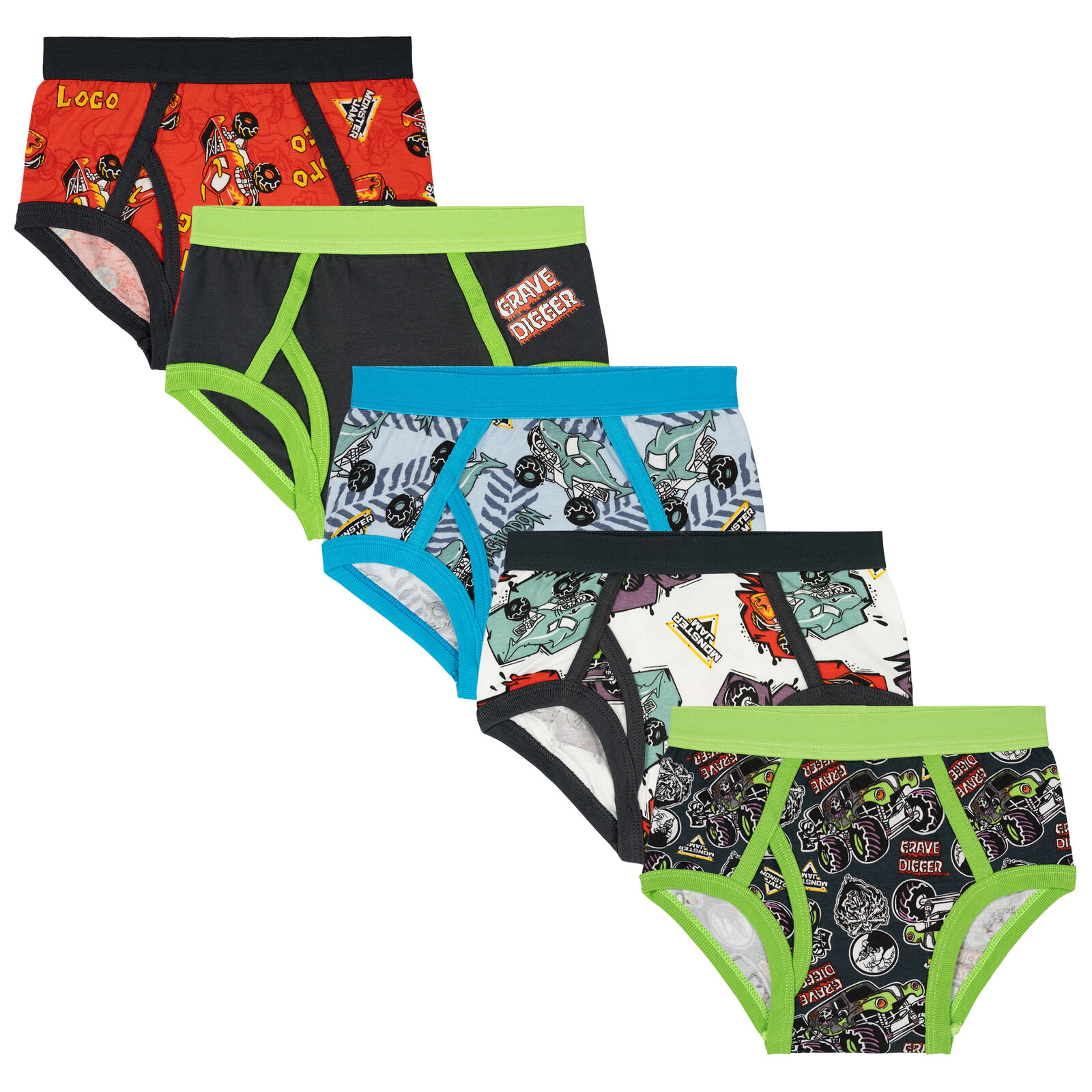 Monster Jam Boys' 5-Pack Anti Chafing Briefs