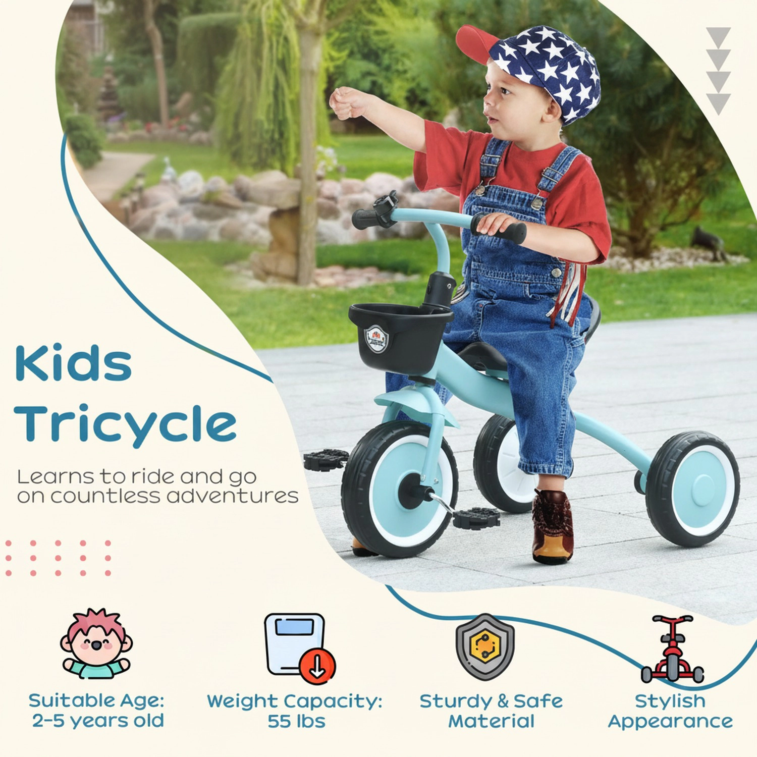 HONGGE Qaba Tricycle for Kids Age 2-5, Toddler Bike for Children