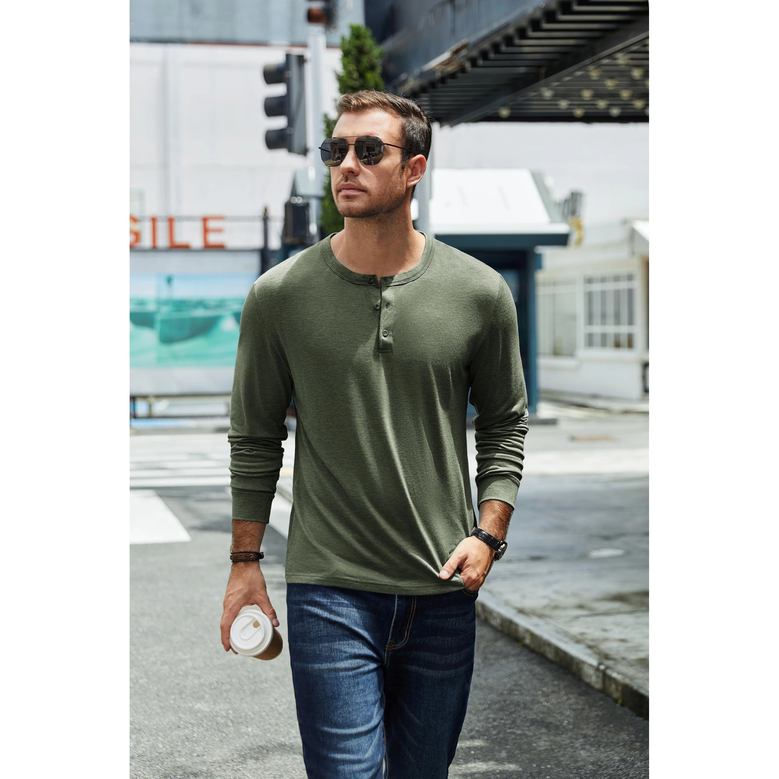 COOFANDY Men's Regular Fit Long Sleeve Henley Shirt