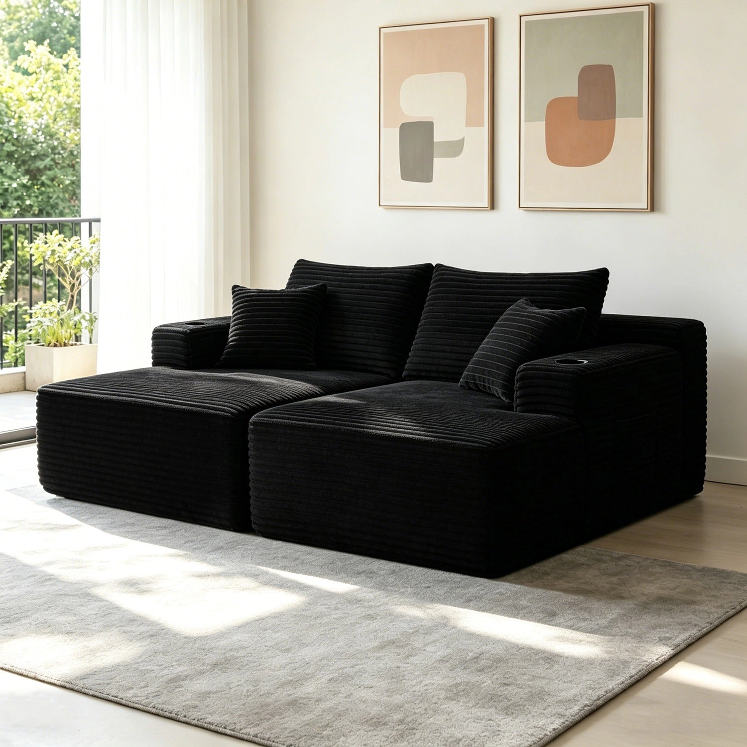 GBruno Plush Fabric Sectional Sofa With Double Chaise