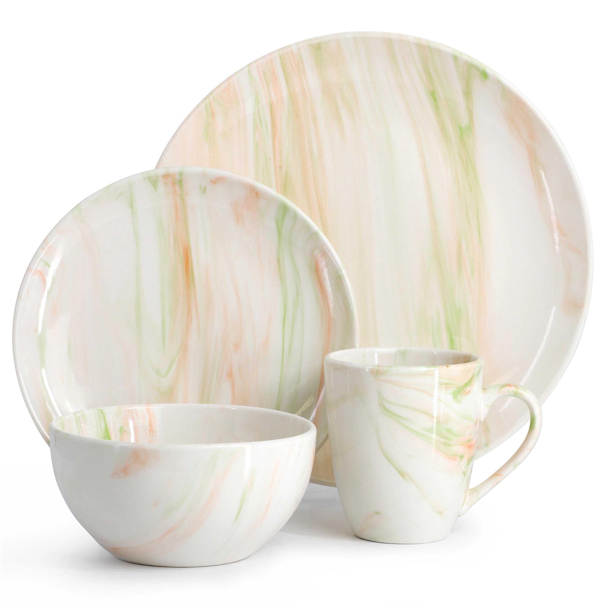 Elama Fine Marble 16 Piece Porcelain Dinnerware Set Orange
