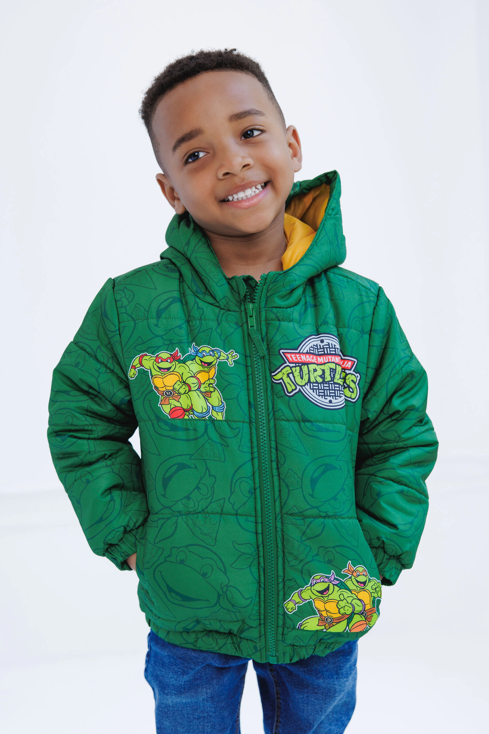 Teenage Mutant Ninja Turtles Boys' Zip-Up Hooded Puffer Jacket