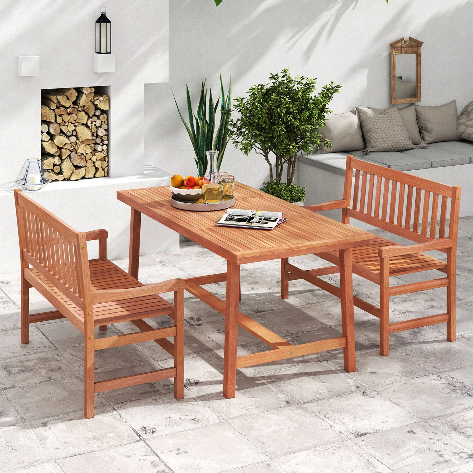 SUGIFT Solid Wood 44-in Outdoor Loveseat Bench 550-lb Capacity 2-Seat Teak Frame 41.5 x 19 in Seat Assembly Required