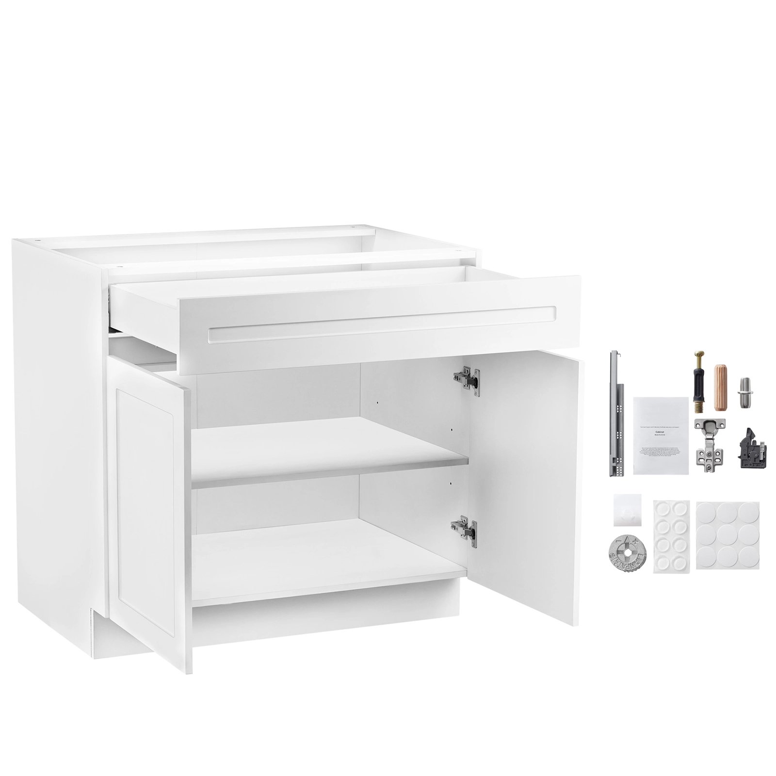 HONGGE White Shaker Base Cabinet with Soft-Close and Adjustable Shelf, Ready to Assemble